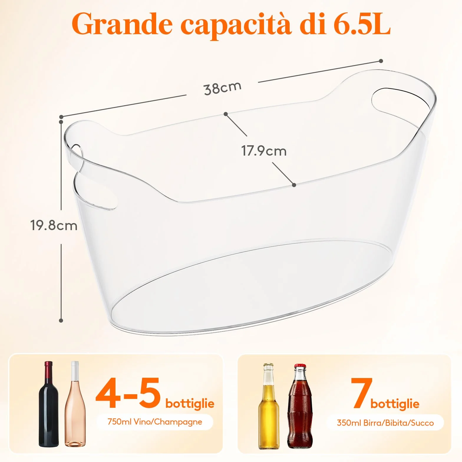Lifewit Secchiello Ghiaccio Grande 6.5L Portatile con Cucchiaio, Cestello per Bottiglie Plastica, 38x18x20 cm, Set di 2