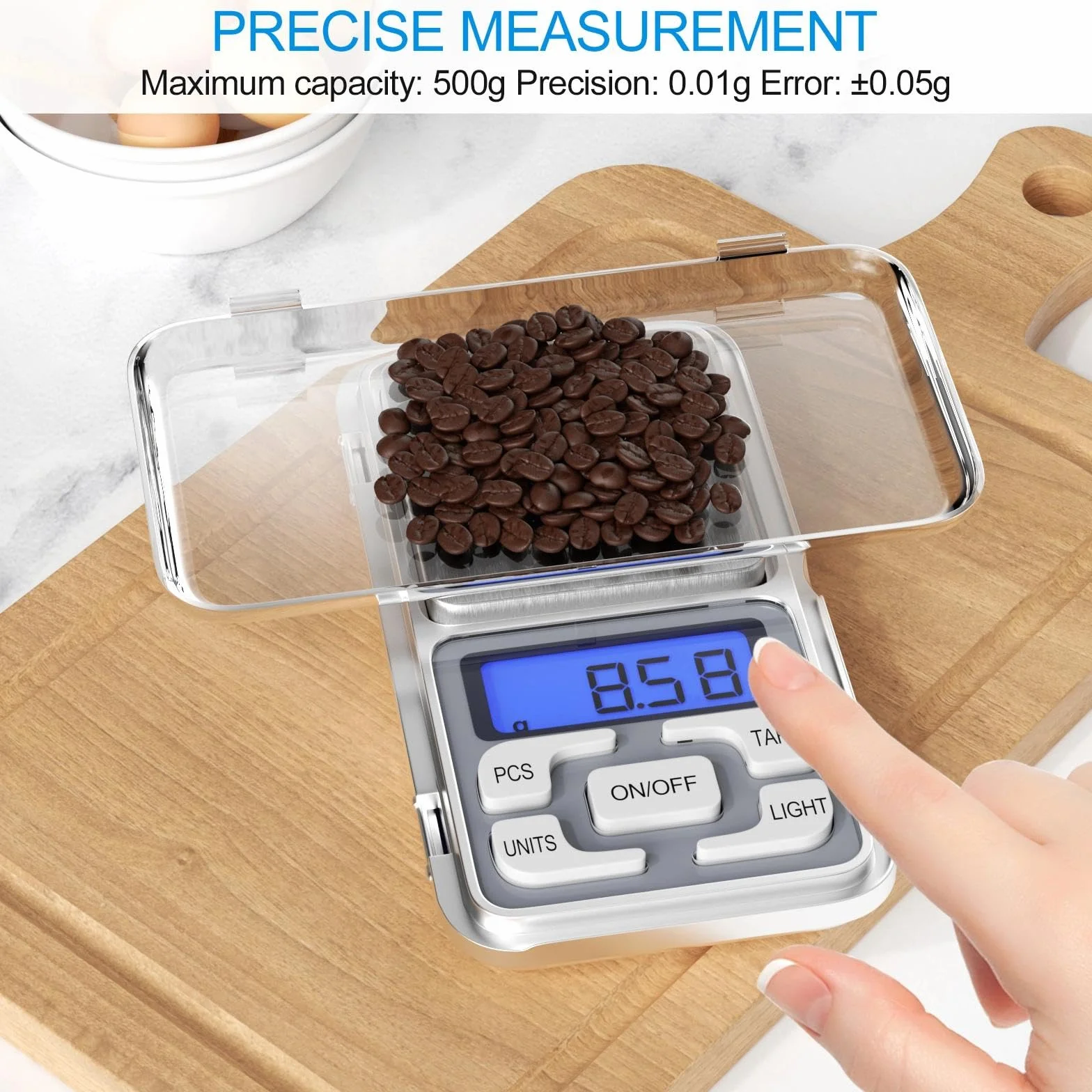 Gvolatee Bilancia da Cucina, con Display Retroilluminato a LCD e Funzione di Tara, Bilancia Elettronica, Bilancino Digitale High Precision 500g /0.01g, Bilancia di Precisione, per Casa e Cucina