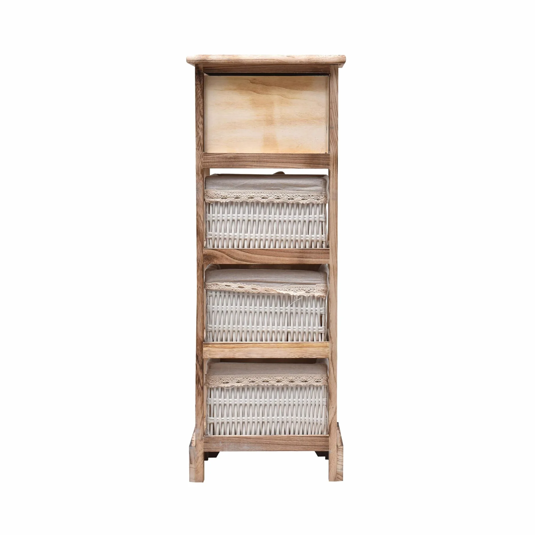 Rebecca Mobili Cassettiera Mobiletto Bagno 1 Cassetto 3 Ceste Legno Vimini Marrone Chiaro Country Bagno Cucina Arredamento Casa - 81 x 30 x 27 cm (H x L x P) - Art. RE6106
