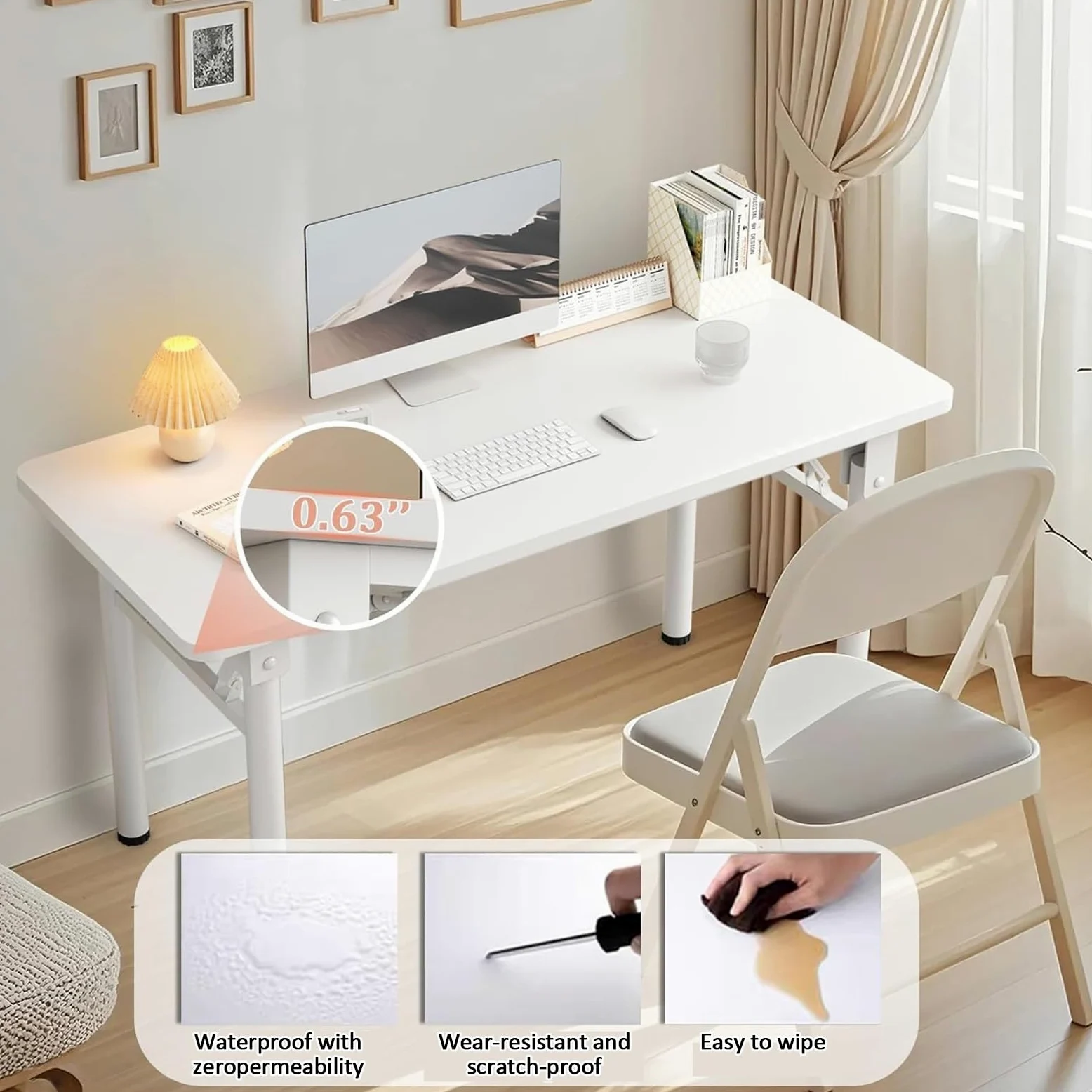Tavoli Pieghevoli Per Sale Conferenze, Scrivania Mobile, Tavoli da Lavoro con Struttura in Metallo, Study Table con Doppio Ripiano per Piccoli Spazi, Senza Montaggio Richiesto(Beige,120x40x75cm/47x16x