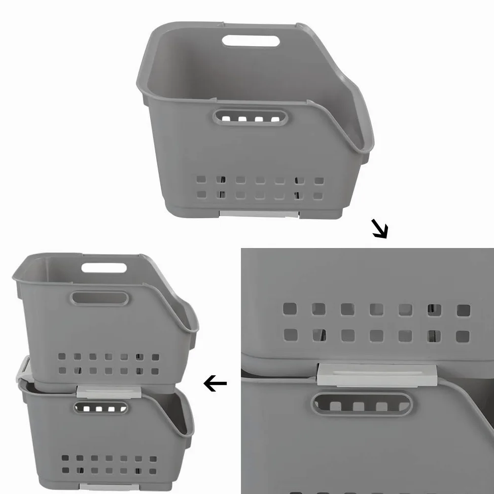 Bblie 3 Ripiani Cesti Impilabili Da Cucina, Grigio Cassetta Pieghevole In Plastica Scatola Di Plastica