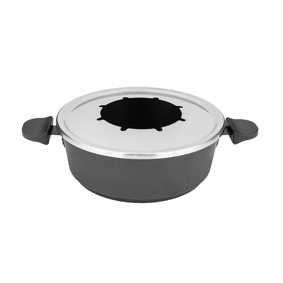GASTROBACK 42566 - Set per fonduta, pratico piatto girevole con 8 contenitori in acciaio inox, regolabile da 40 °C a 190 °C, 1.000 Watt, 1.000 Watt, 1.000 pentole antiaderenti, colore: Nero/Argento