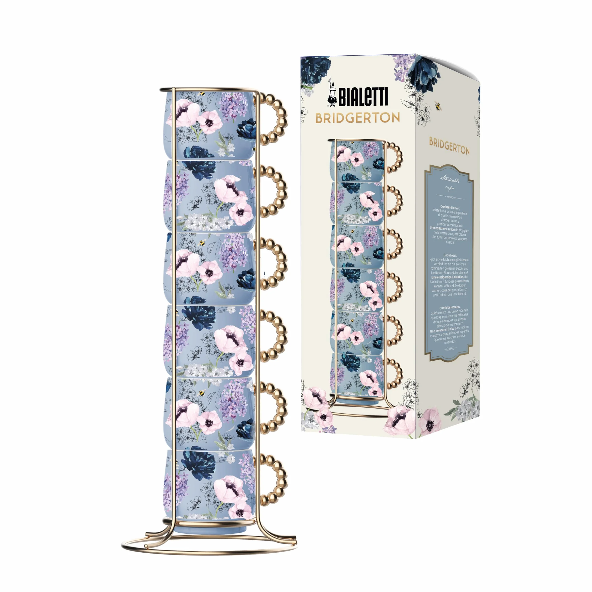 Bialetti Set 6 Tazzine Impilabili Bridgerton Porcellana 60ml