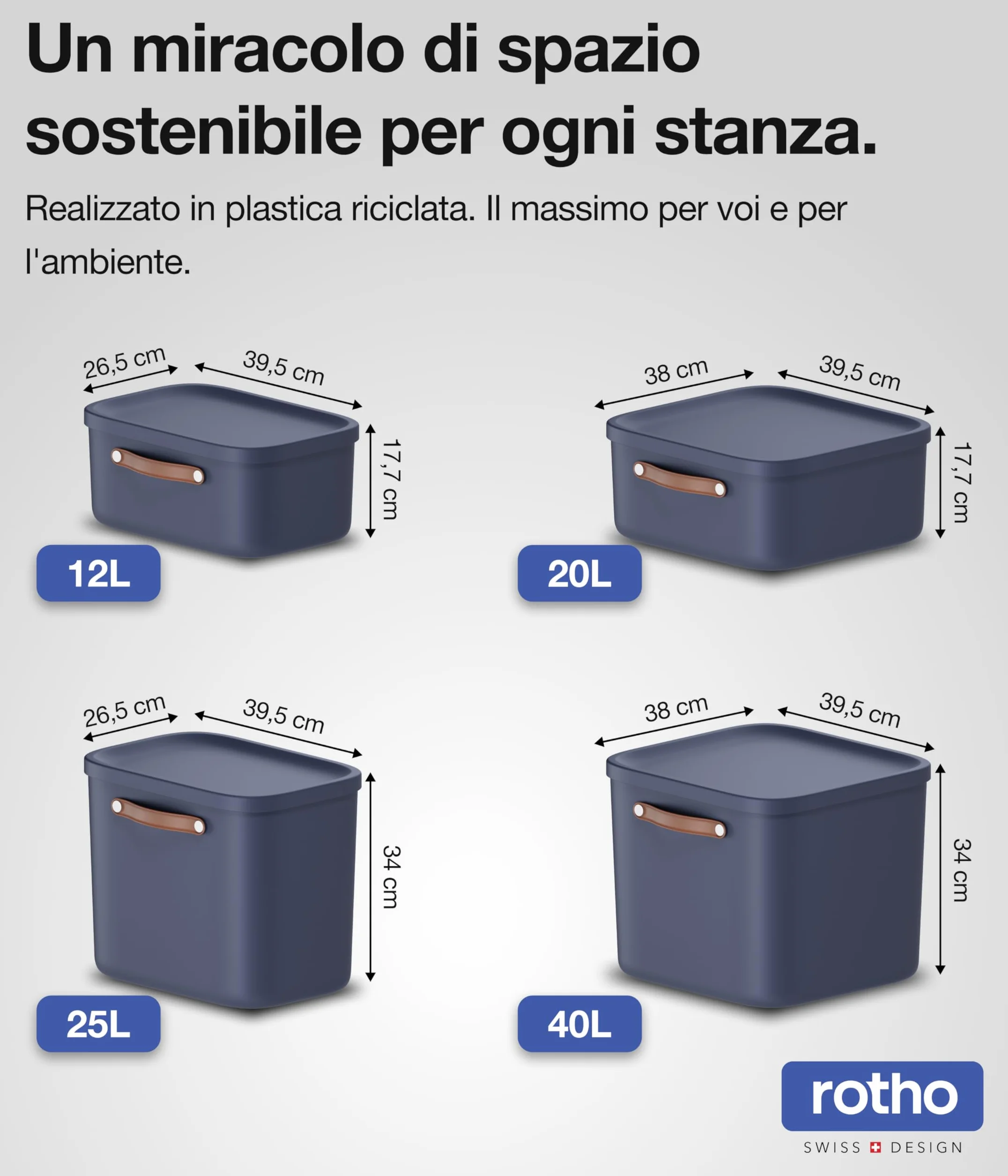 Rotho Maloja Scatola di stoccaggio 40 l Plastica PP riciclato 39.5 x 38.0 x 34.0 cm