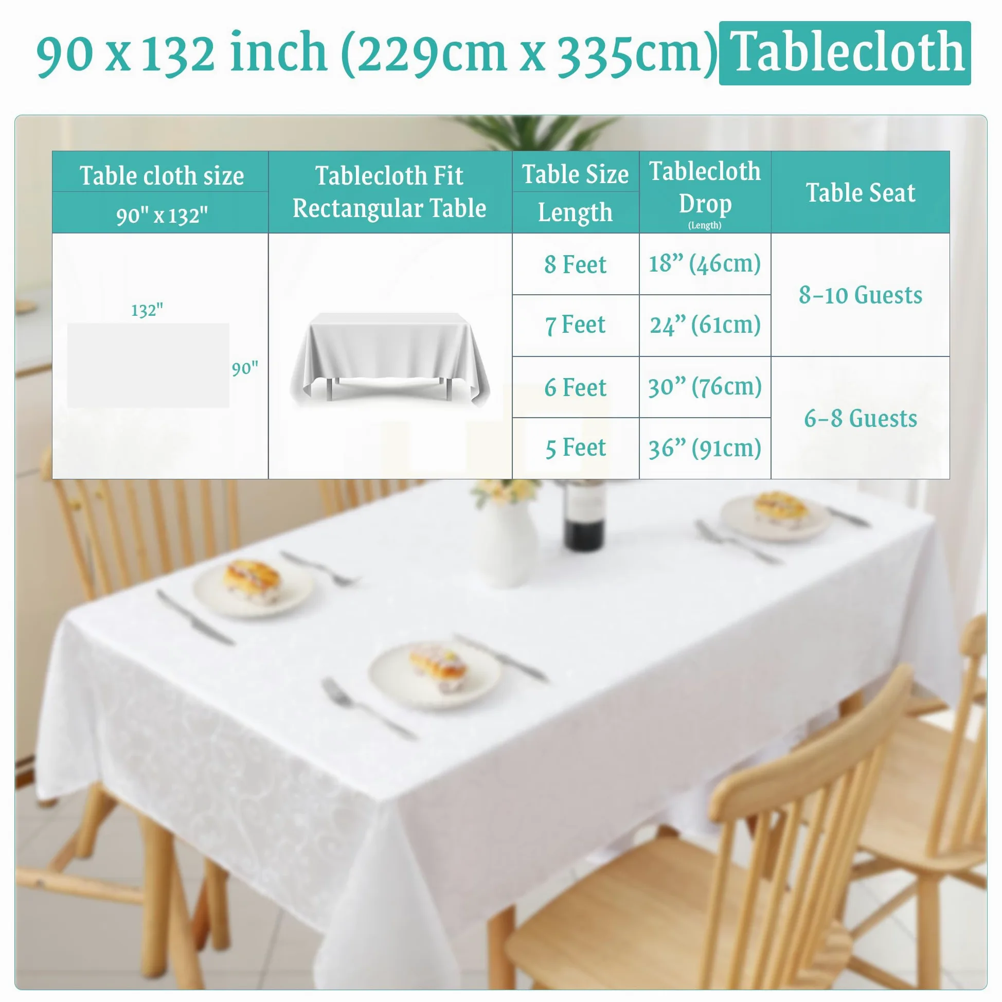 Trimming Shop Tovaglia damascata rettangolare 228,6 x 335,3 cm, motivo a vortice con rami, per banchetti, feste, casa, cucina, ristorante, matrimoni, Natale, 5 pezzi