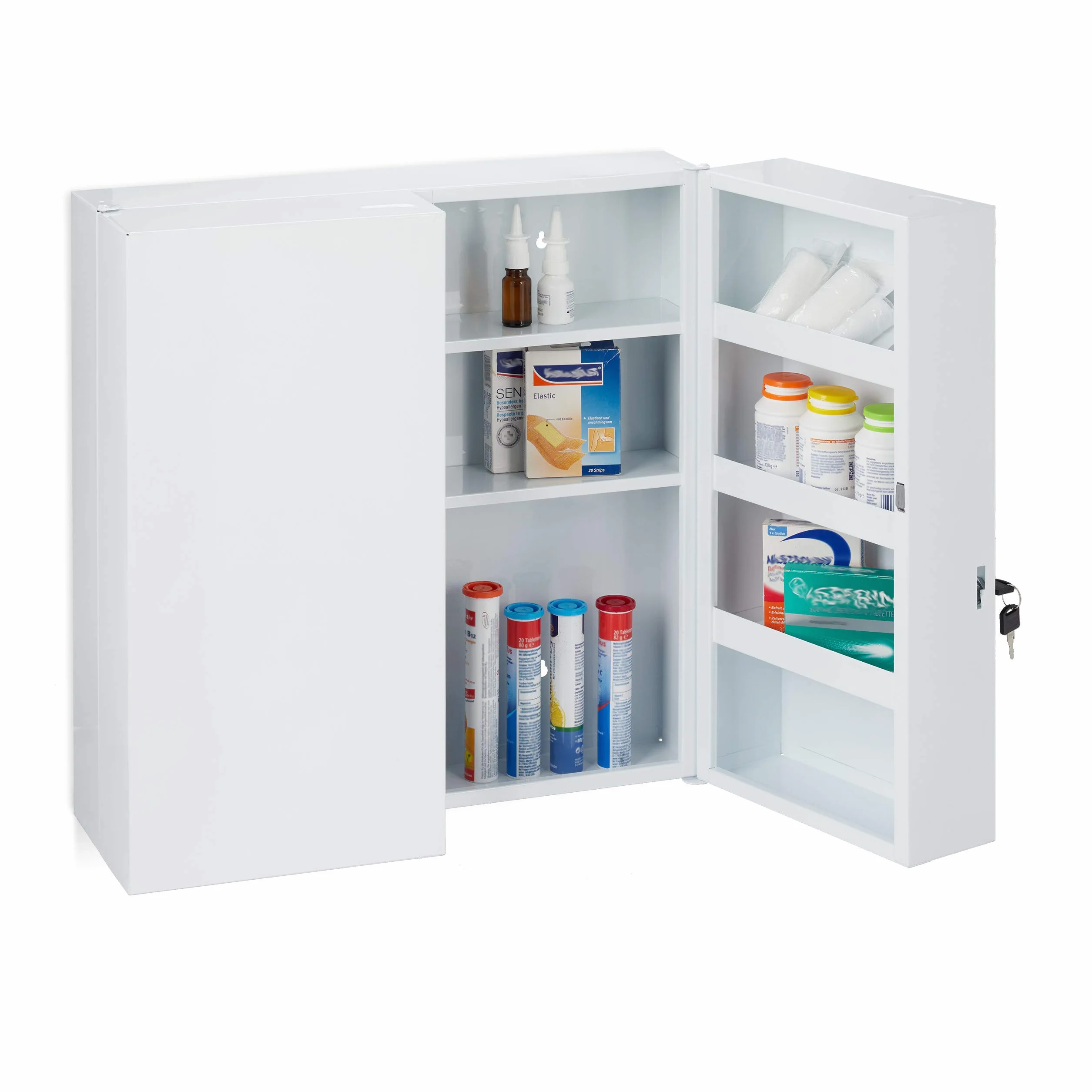 Relaxdays Armadietto Porta Medicinali XXL, 2 Ante, per Medicine, 11 Scomparti, Richiudibile, 53 x 52,5 x 19,5 cm, Bianco