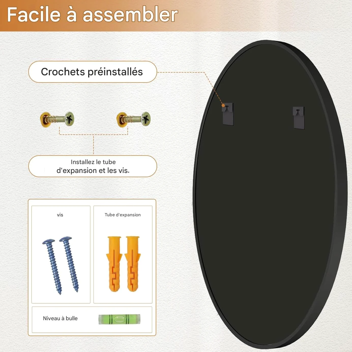 Koonmi Specchio rotondo grande 106 cm nero, specchio da parete rotondo con telaio in lega di alluminio per bagno, lavandino, soggiorno, camera da letto, decorazione da parete d'ingresso