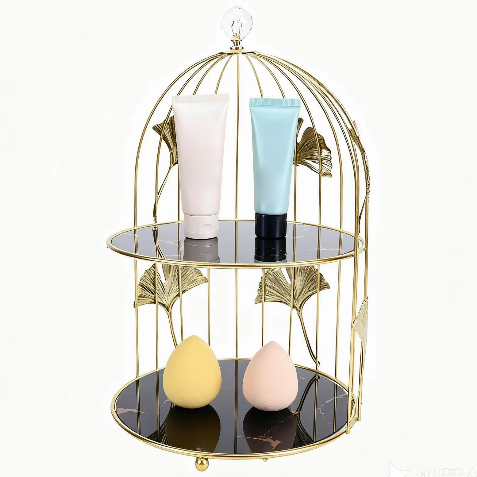 Haofy Alzata per Cupcake a 2 Livelli, Gabbia per Uccelli, Portatorta con Piatto in Vetro, Elegante Torre Espositiva in Metallo per Tavolo da Dessert, Piatto da Portata Salvaspazio per Feste e