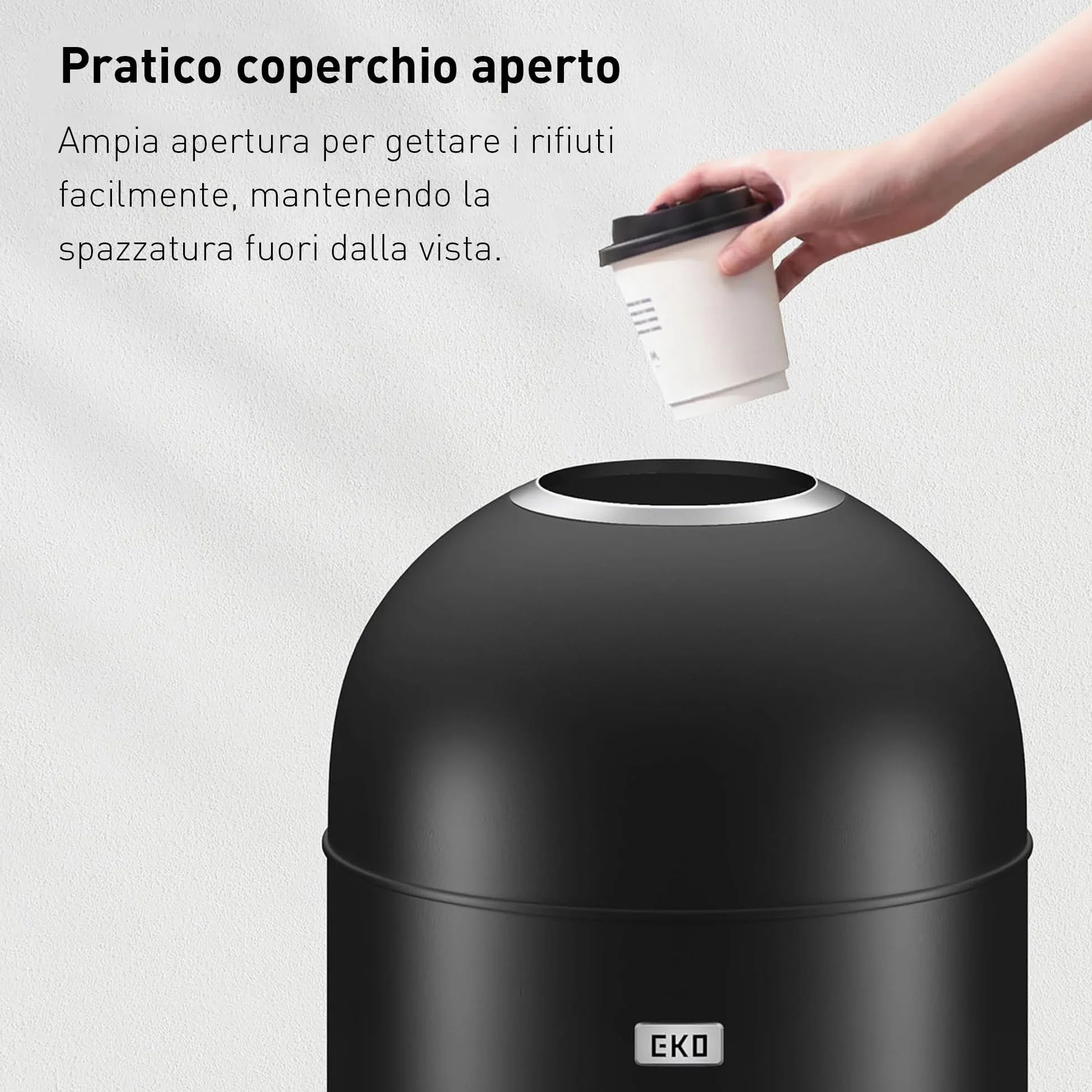 EKO Pattumiera 30L Eternal Nero Opaco Acciaio Inossidabile Uso Commerciale, per Interni ed Esterni, Pattumiera in Metallo Extra Large per Casa Ufficio Secchio Interno in Metallo.