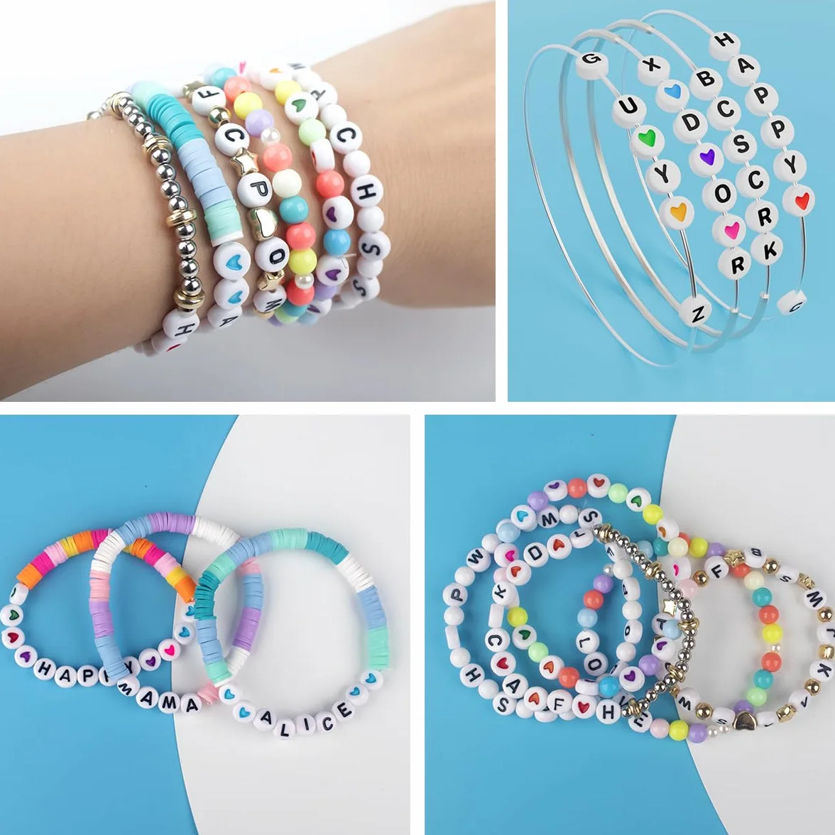 Perline colorate con lettere da infilare 4x7 mm bianche Z cuore acrilico per gioielli fai da te bracciali collane