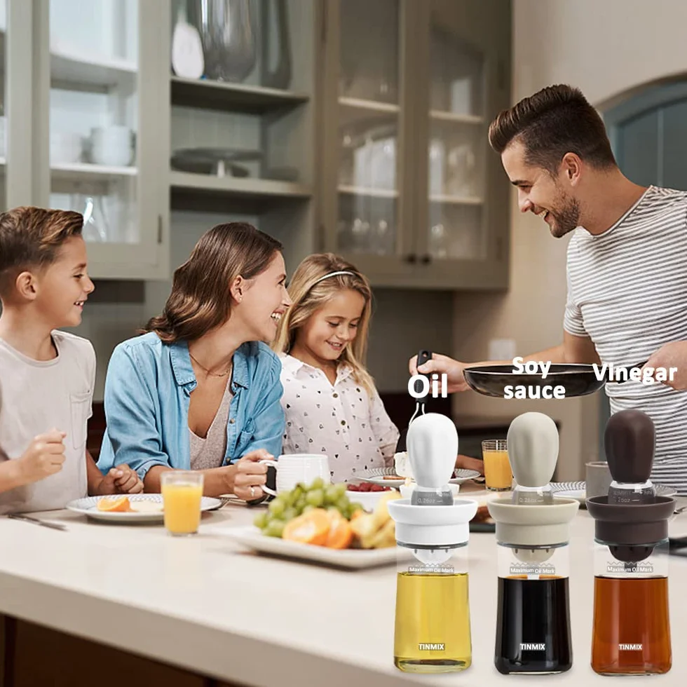 Dispenser di olio con spazzola per barbecue, contenitore per olio e dispenser e spazzola in silicone per cucina, barbecue, grigliate, cottura e cottura TOB21 TOB21S (Ob21s-grigio)