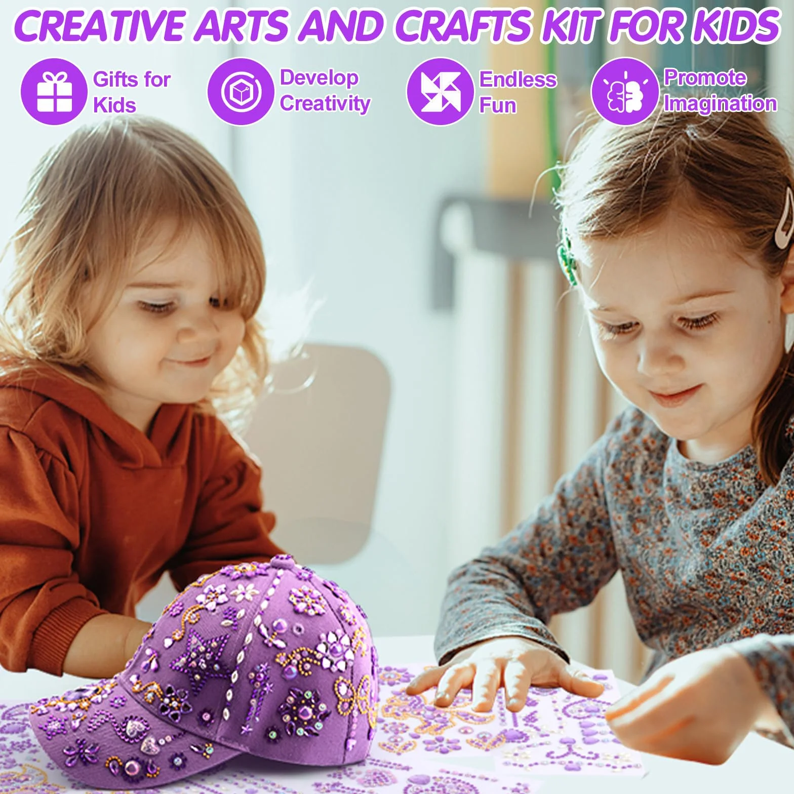 Kit DIY Adesivi per Cappellino da Baseball per Bambina, 8 Stickers Decorativi con Gemme per Personalizzare il Tuo Cappellino, Regalo Creativo per Compleanno o Ritorno a Scuola
