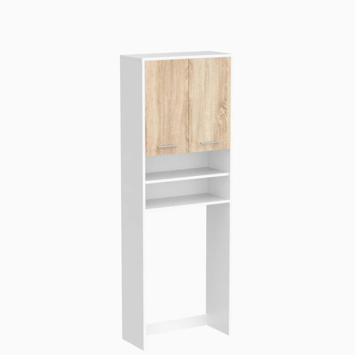 AKORD | Armadio Pensile per Lavatrice | Armadio di trasformazione con 2 ante, 2 Ripiani Aperti | Archivio per bagno | Cassettiera per lavatrice | 64x180x30 cm | Peso 30 kg | Bianco/Rovere Sonoma