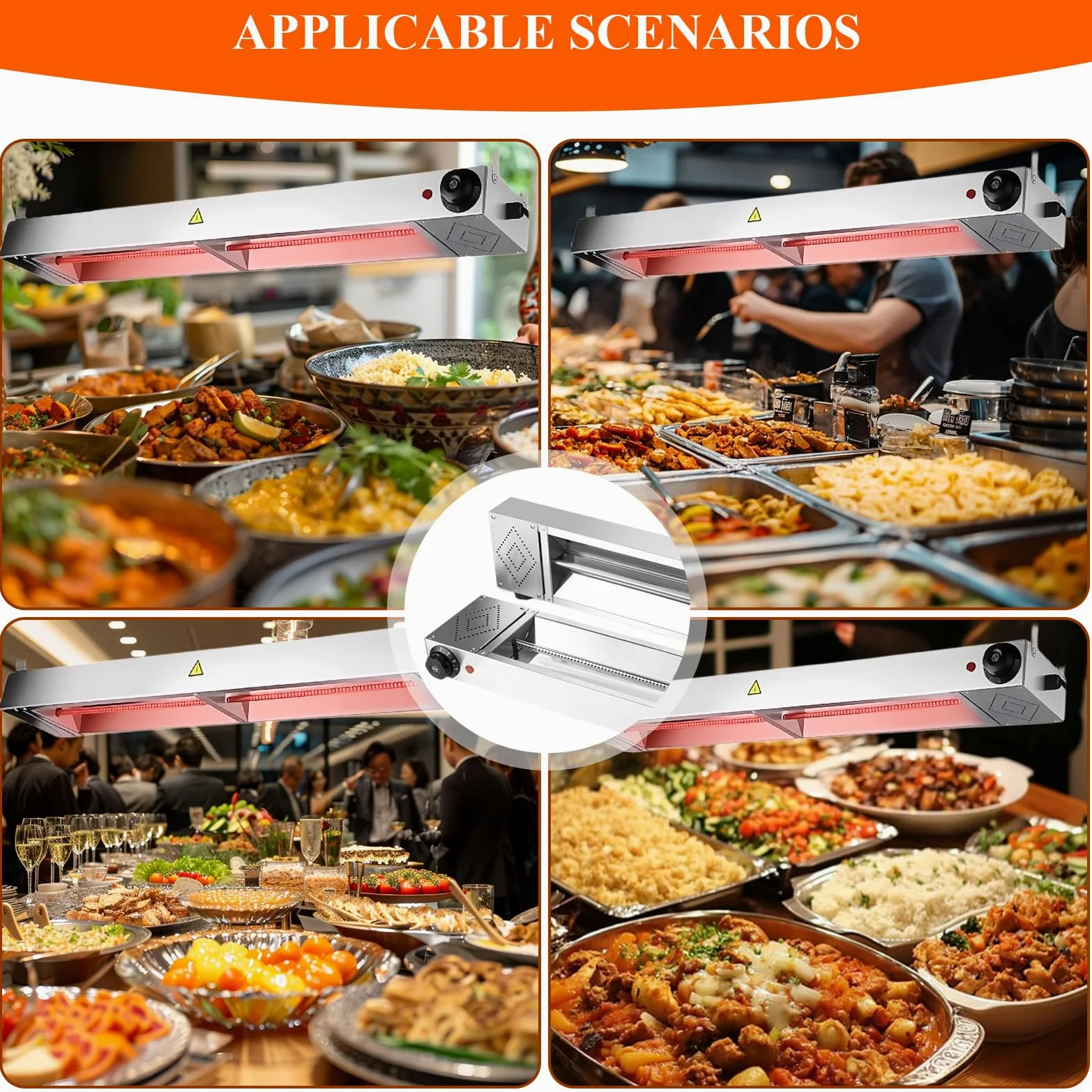 Lampada Riscaldante per Alimenti, Lampada Riscaldante Cucina con 30-80℃ Temperatura Regolabile, Lampada Scaldavivande Ristorante per Ristoranti, Hotel a Buffet (1 Pezzo,150cm)