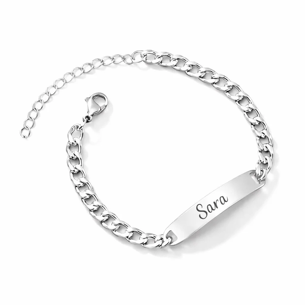 Bracciale in Acciaio Inossidabile Personalizzato con Incisione – Piastrina ID con Nome – Regalo per Uomo e Donna