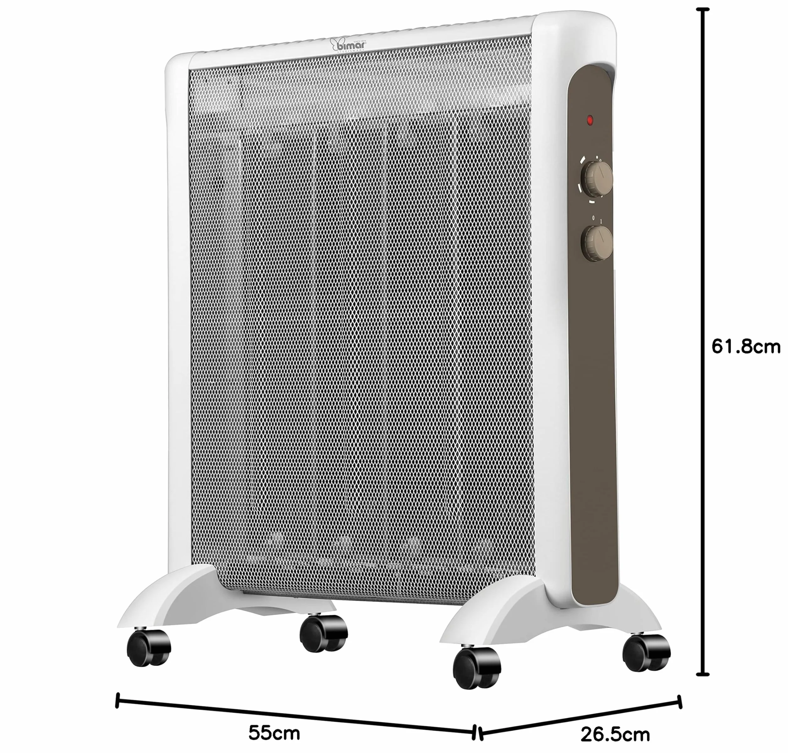 Bimar HC511 Termoconvettore in Mica a Basso Consumo, Stufa elettrica con 2 Potenze di Riscaldamento, Termostato Regolabile, Silenzioso e Trasportabile