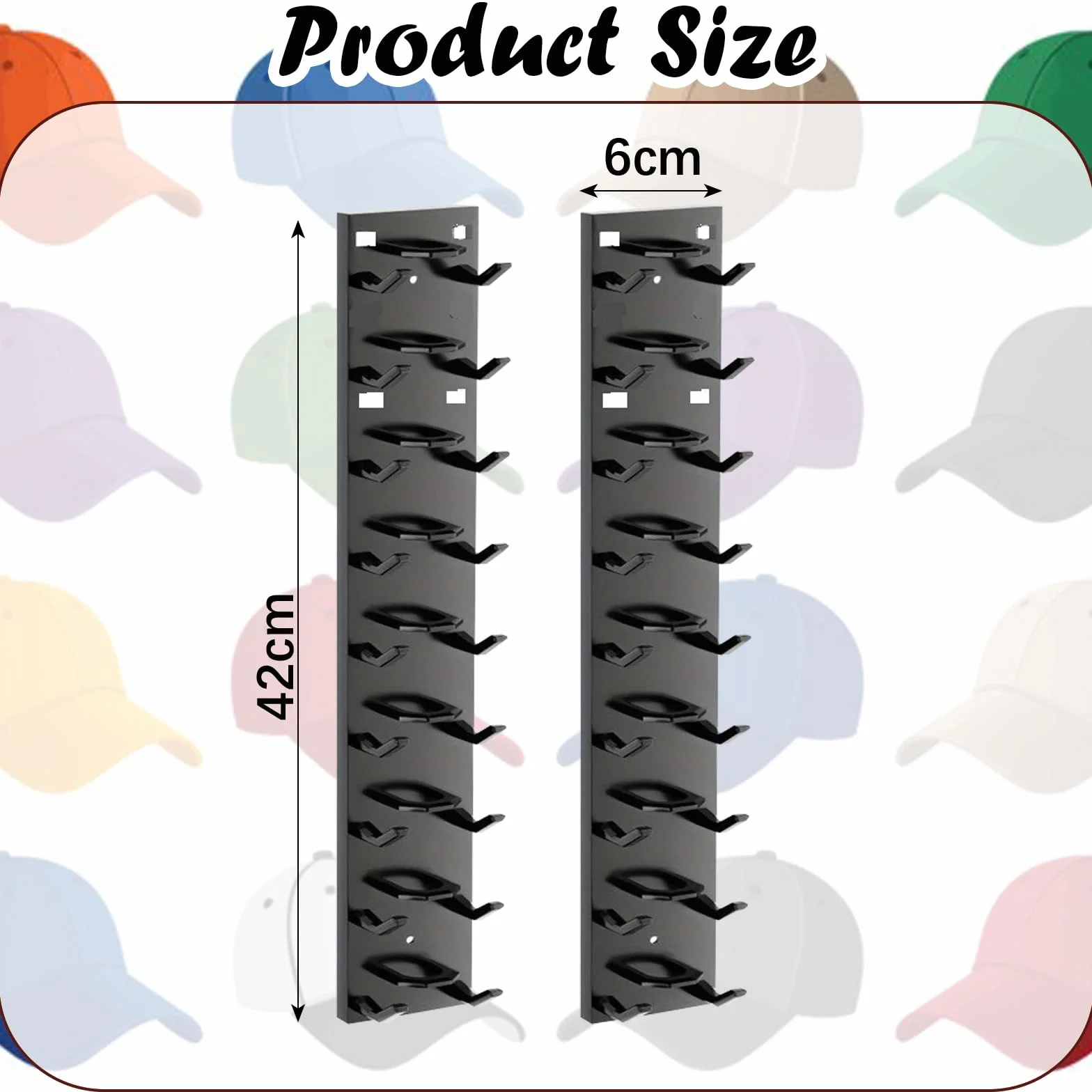 2 Pezzi Porta Cappelli da Parete Autoadesivo, Supporti autoadesivi per cappelli fino a 18 cappelli, non necessita di foratura, supporto da baseball per Porta, Armadio, Camera​ (Nero)