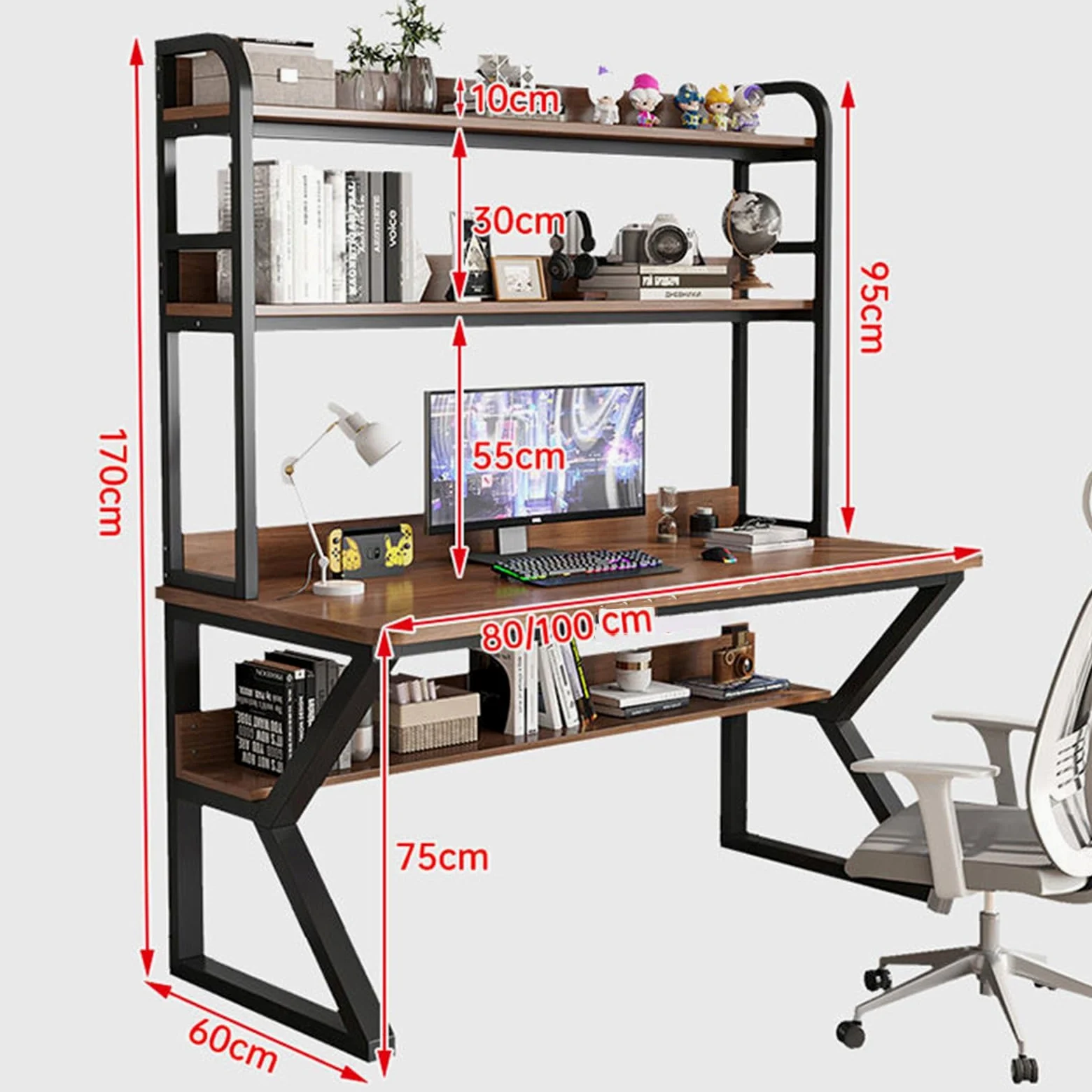 Scrivania Gaming, Scrivania con Libreria, Scrivania da Gioco con Portaoggetti, Scrivania Grande, Scrivania for La Casa con Combinazione di Libreria Integrata, Ideale for Spazio di Lavoro e Studio