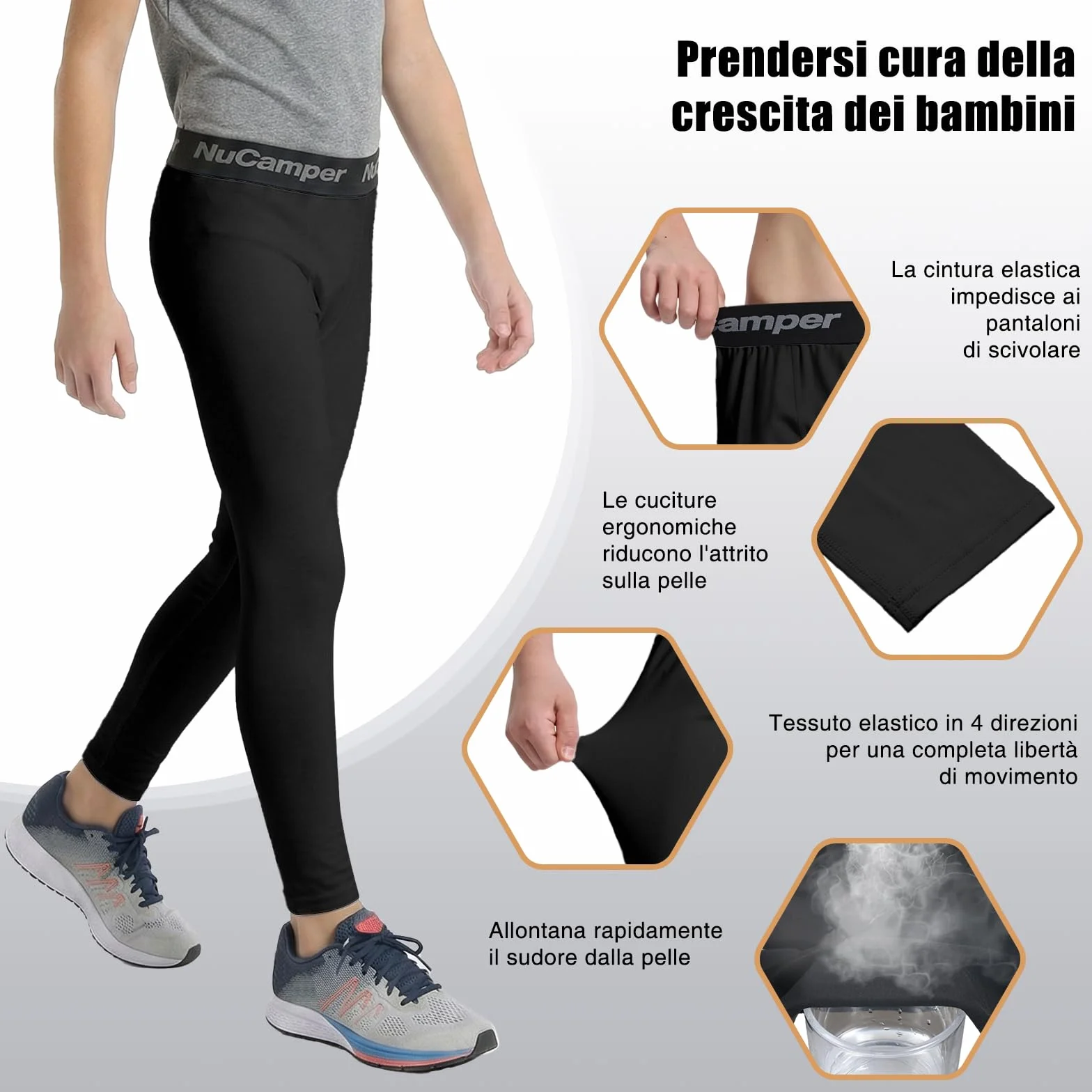 NuCamper Pantaloni Compressivi da Ragazzo, Ragazzi Leggings di Compressione, Bambini Leggings Sportivi Traspiranti per Ragazzi, Leggings per Bambini Intimo Base ad Asciugatura Rapida per Calcio, Corsa