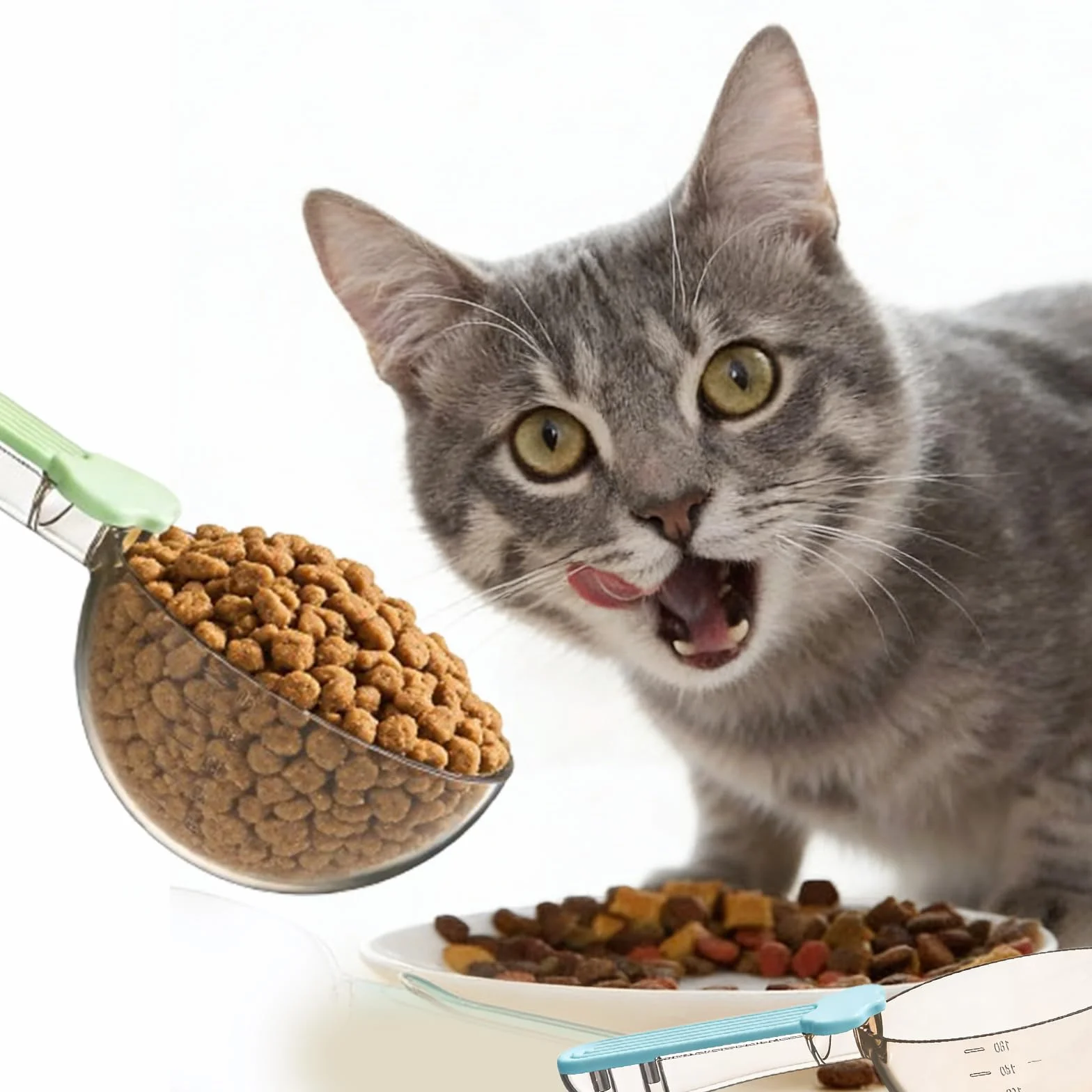 2 Pezzi Misurino per Cibo per Animali Domestici con Clip, Misurino Preciso per Cibo per Animali Domestici, Cucchiaio per Cibo per Animali, per Cani, Gatti, Riso, Farina, Fagioli di Soia e Altri