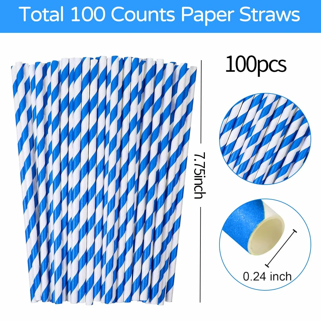 YUZNA 100 Cannucce di Carta Blu e Bianche a Strisce per Decorazioni di Festa Oktoberfest Accessori per Feste e Compleanni