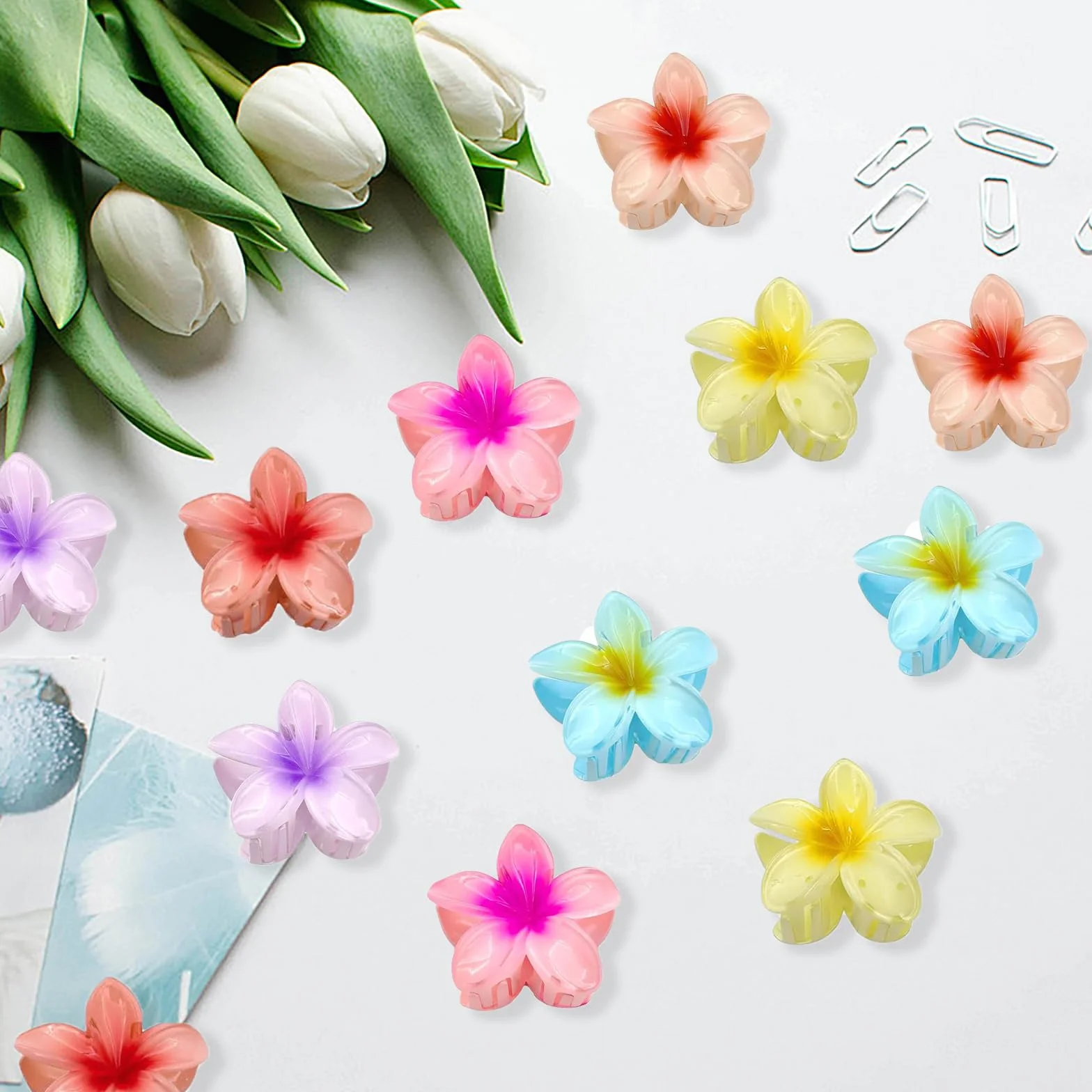 Mollette per Capelli a Forma di Fiore, Set da 12, 3 cm, Acrilico, Antiscivolo, Accessori per Acconciature