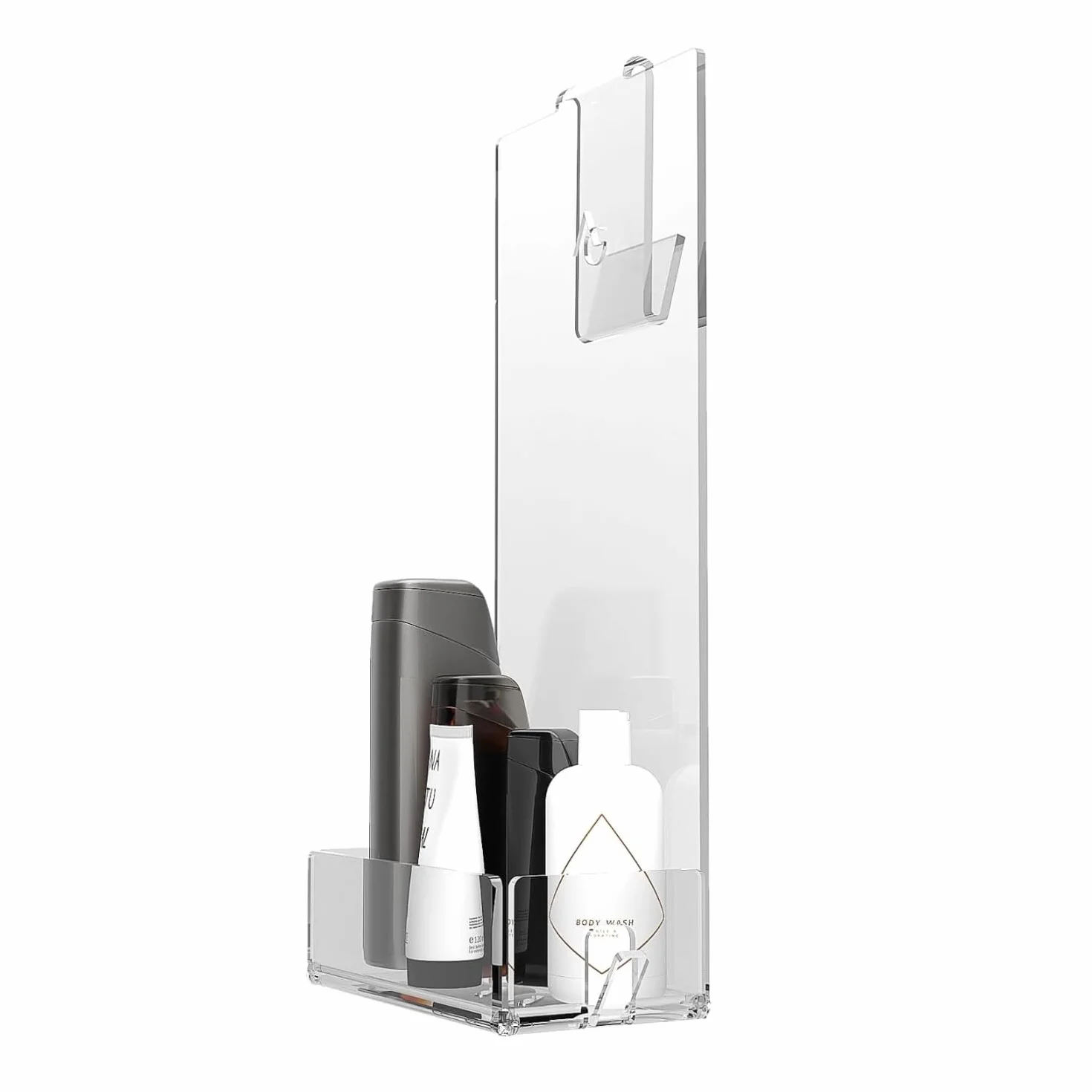 AGPLEX Porta Shampoo Doccia in Vetro Acrilico 24x20xh45 Mensola con Porta Asciugamani Organizer Bagno Made in Italy