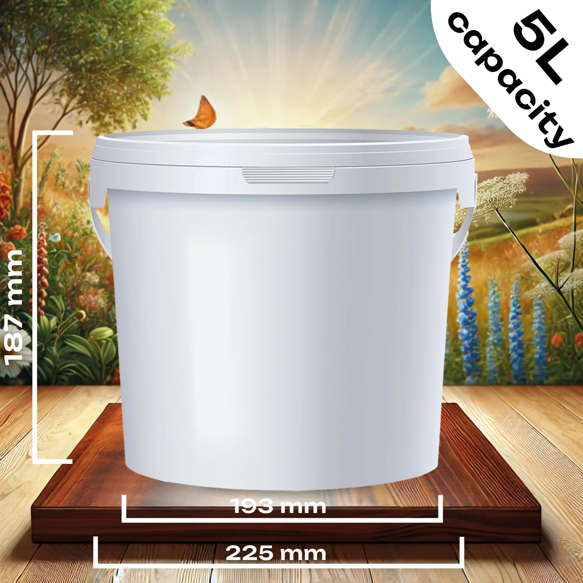 POSH Secchio da 5 litri, in plastica trasparente per uso alimentare, resistente alle perdite, inodore, robusto, stabile, ermetico, secchio con manico (10, 5 l)