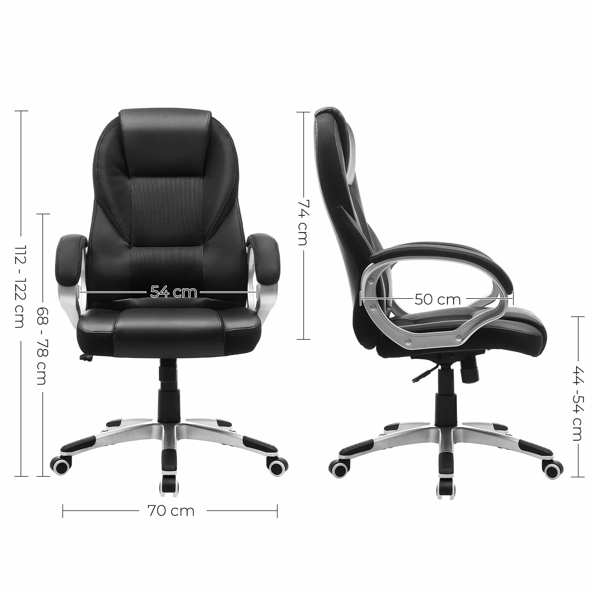 SONGMICS Sedia da Ufficio Ergonomica, Poltrona Direzionale, Girevole e Altezza Regolabile, da Scrivania in Studio e Ufficio, con Rotelle, Nero OBG22B