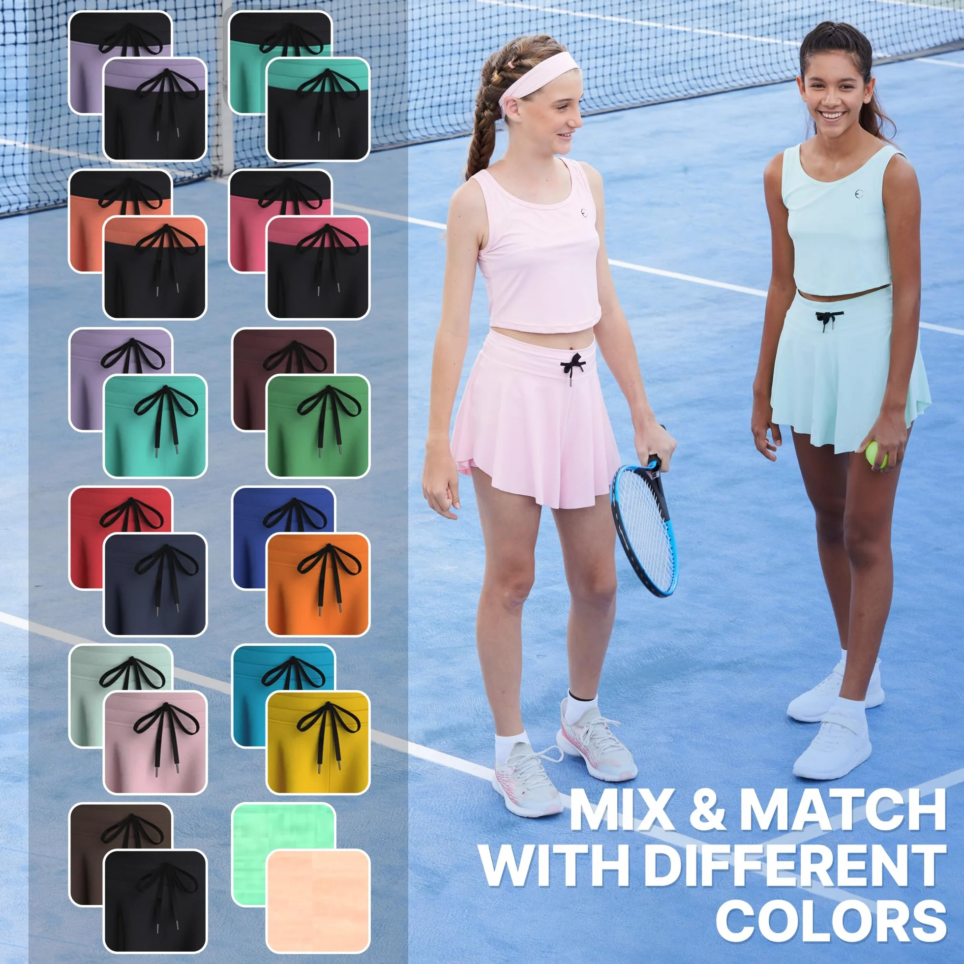 Girls Butterfly Shorts Skirts with Pockets & Athletic Sleeveless Tank Tops 5pc Set