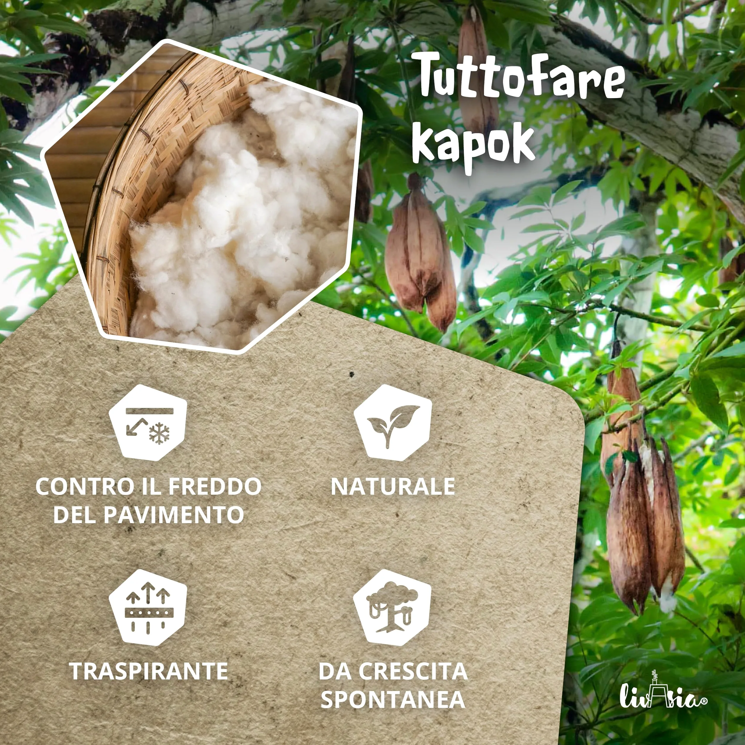 livasia materasso sostenibile in kapok - 140x70x8cm - materasso pieghevole, materassino da campeggio, tappetino yoga ecologico, lettino per giardino e balcone (Verde)