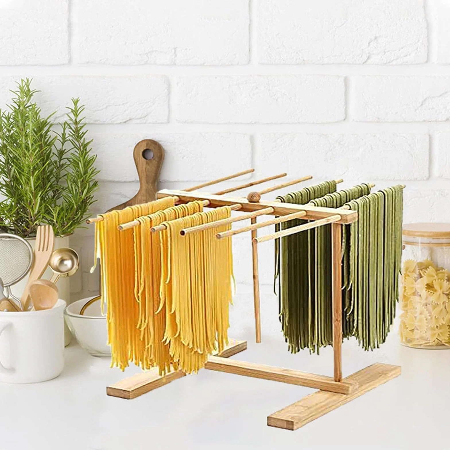 Stendipasta, 12 stanghe, Stendipasta in legno, porta pasta, supporto per la pasta per asciugare, asciugatore per spaghetti, supporto per la pasta salvaspazio riutilizzabile