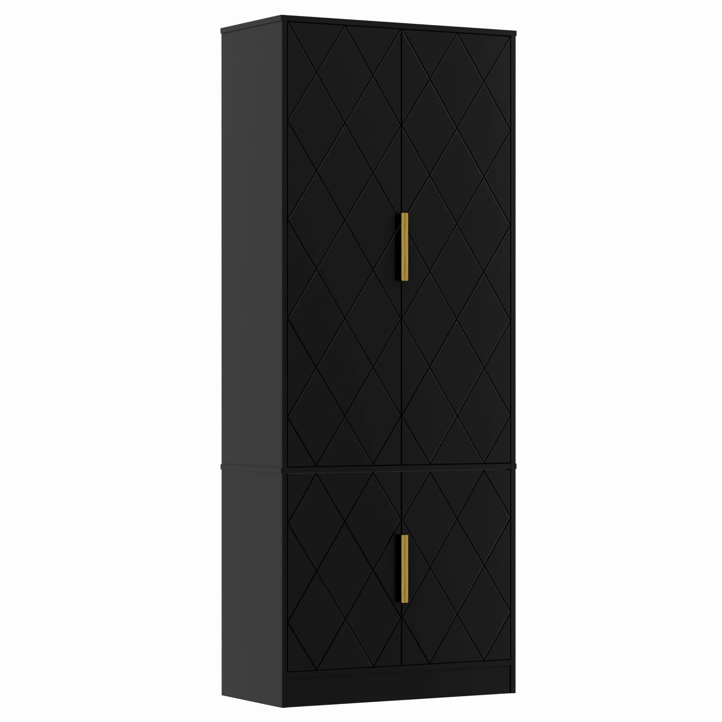 UEV Credenza Cucina Alta 150CM Design Diamante, Armadietto Highboard con 4 Ante, Grande Spazio di Archiviazione, Armadio Buffet Cucina Sicuro con Design Antiribaltamente, 60 x 30 x 150 cm, Nero