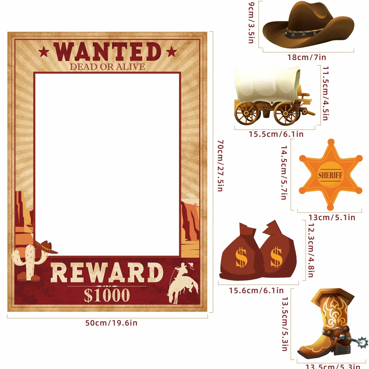 West Wanted Kit di Accessori per Foto a Tema Cowboy Festa Cowboy Decorazione Set di Accessori per Foto a Tema Cowboy Selvaggio Occidentale Poster per Foto Selfie da Cowboy Cowgirl Forniture