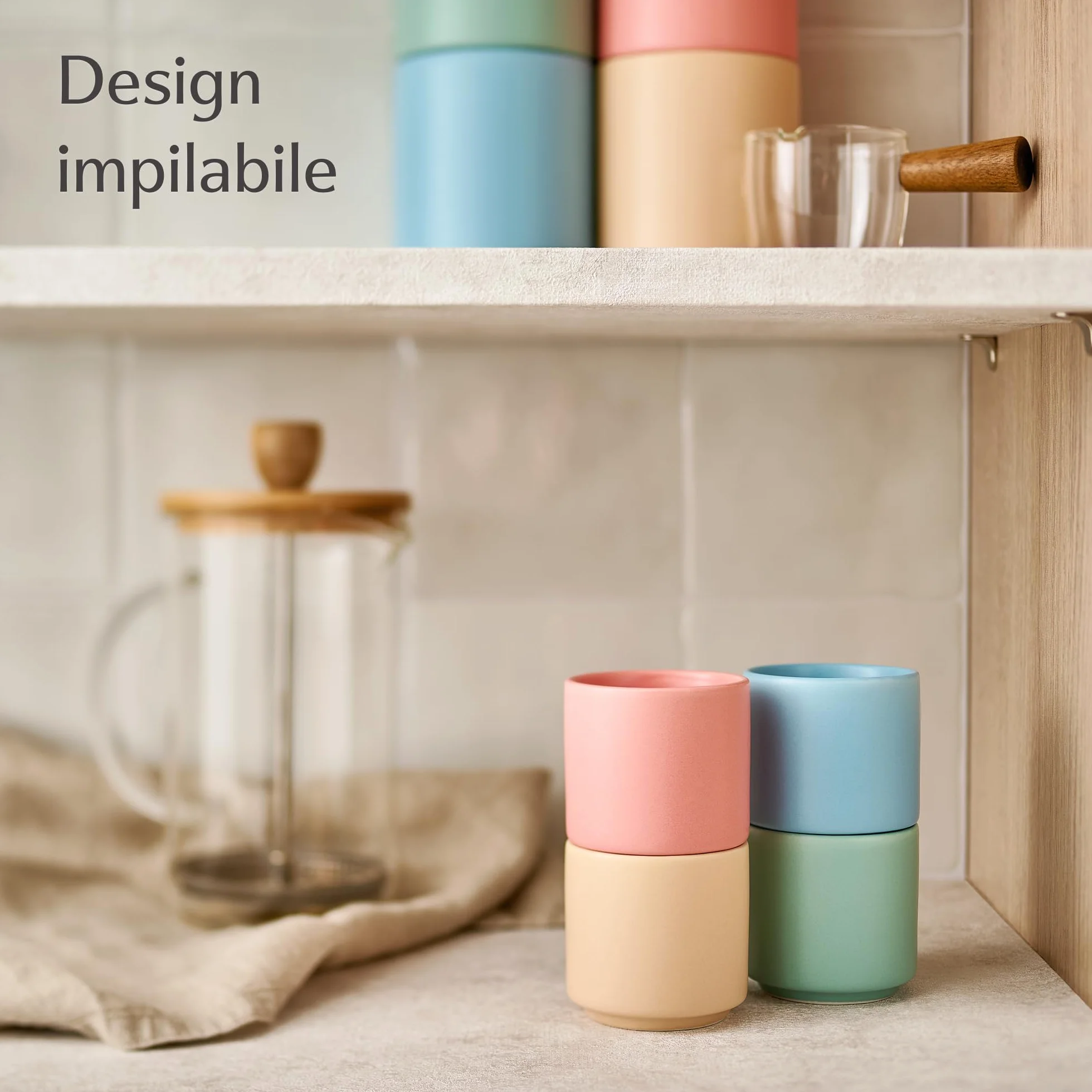 Tazzine Caffè Espresso in Ceramica Pastello 4 Tazze Impilabile 80 ml Resistenti al Calore Lavabili in Lavastoviglie