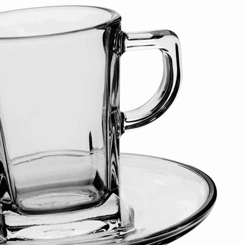 Pasabahce Carre' Servizio Tazze caffè con Piatto, Vetro, Trasparente, 6 Pezzi