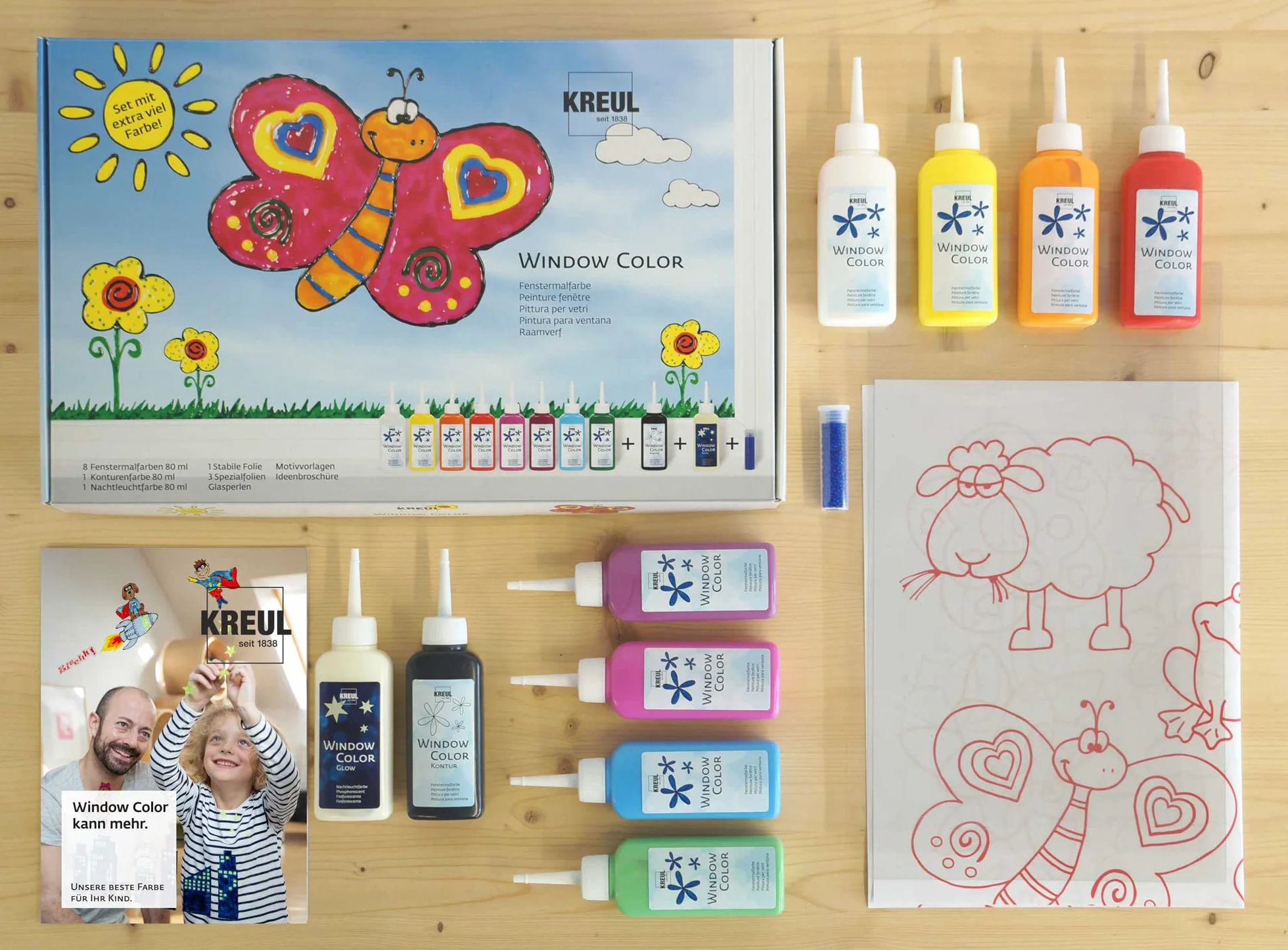 KREUL Window Color Set 10 x 80 ml Colori per Finestre con Contorno Nero e Fosforescente