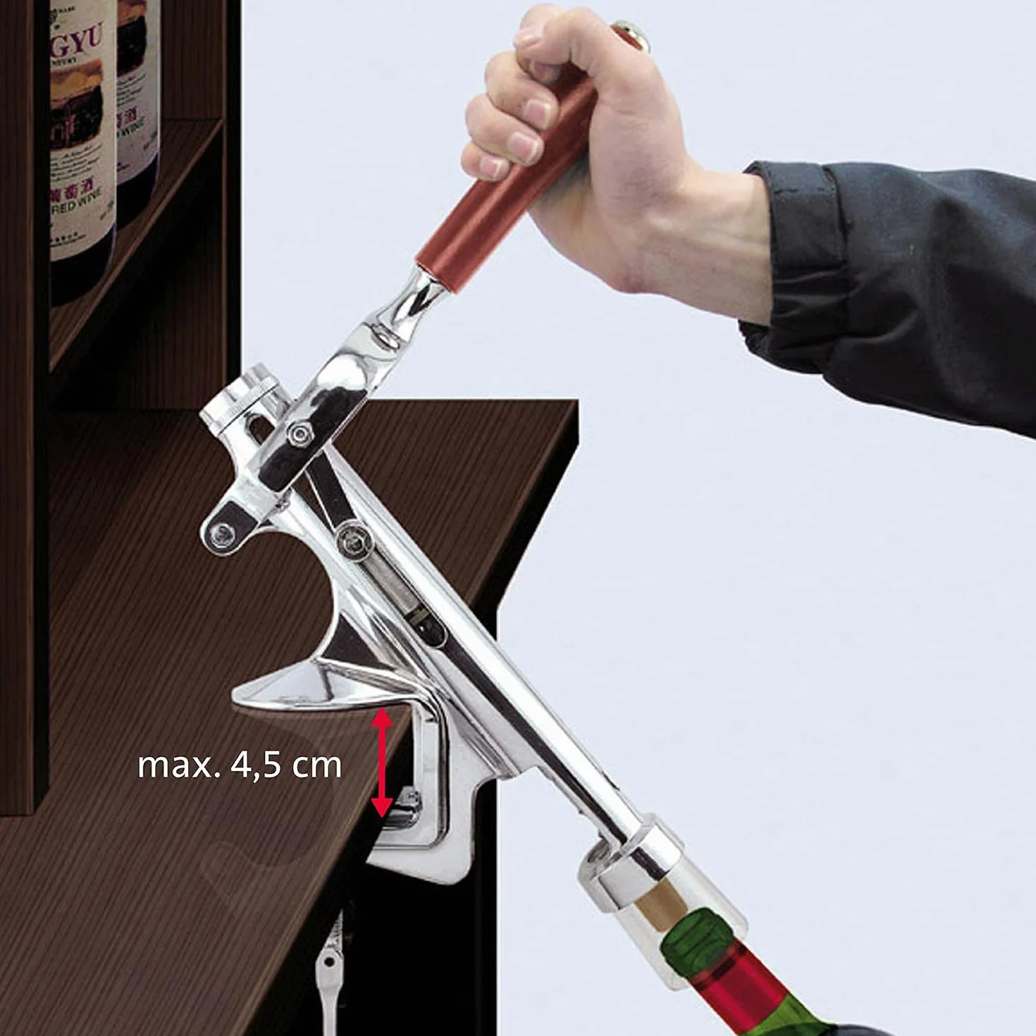 Westmark Macchina cavatappi con montaggio su tavolo, per cucine professionali, lunghezza: ca. 28 cm, zinco pressofuso/acciaio inox/plastica, Sieger Profi, argento/marrone, 60382260