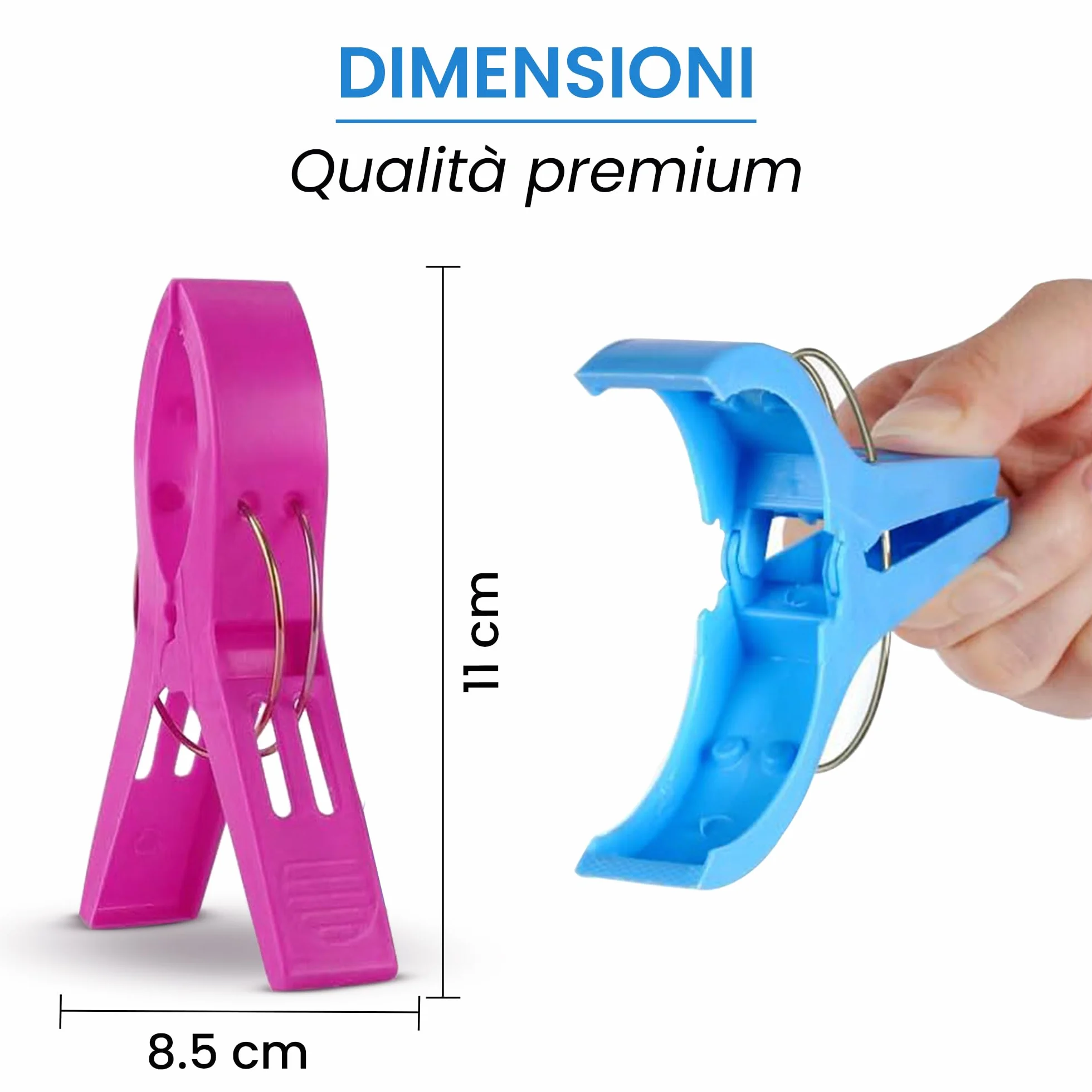 8x Mollette Grandi Antivento per Telo Mare Mollettoni da Spiaggia per Lettini Sdraio Asciugamani Plastica XXL - 8 Pezzi 4 Colori