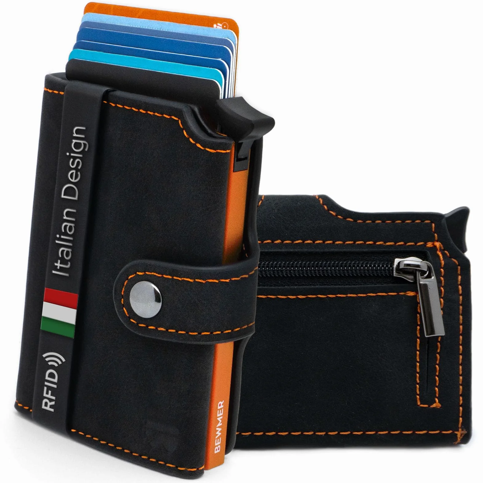 BEWMER v2 Portafoglio Uomo Slim In Similpelle Con Protezione RFID Anticlonazione Porta Carte Credito 9 Tessere Portamonete