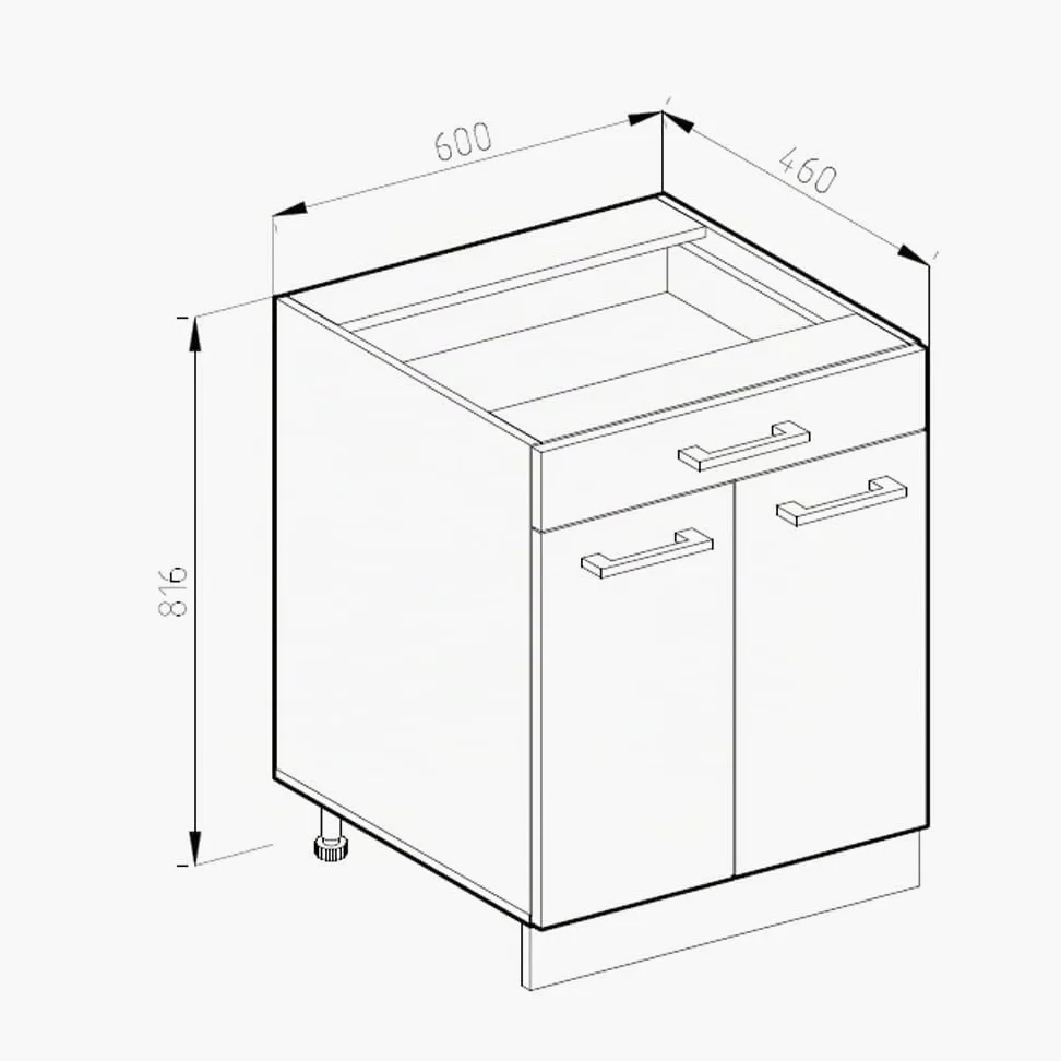 Vicco mobiletto base per cucina R-line, Quercia dorata/Antracite, 60 cm con cassetto, senza piano di lavoro