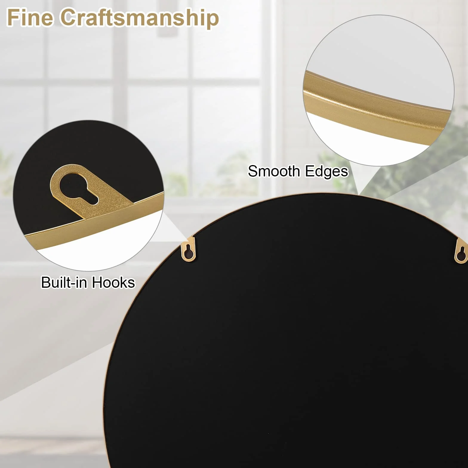 WOLTU Specchio da Parete,Tondo, Cornice in Metallo Antiruggine, Decorativo per Bagno con Immagine Nitida, Ideale per Trucco e Arredamento Moderno, Ingresso, Specchio Bagno, Rotondo Dorato 60cm