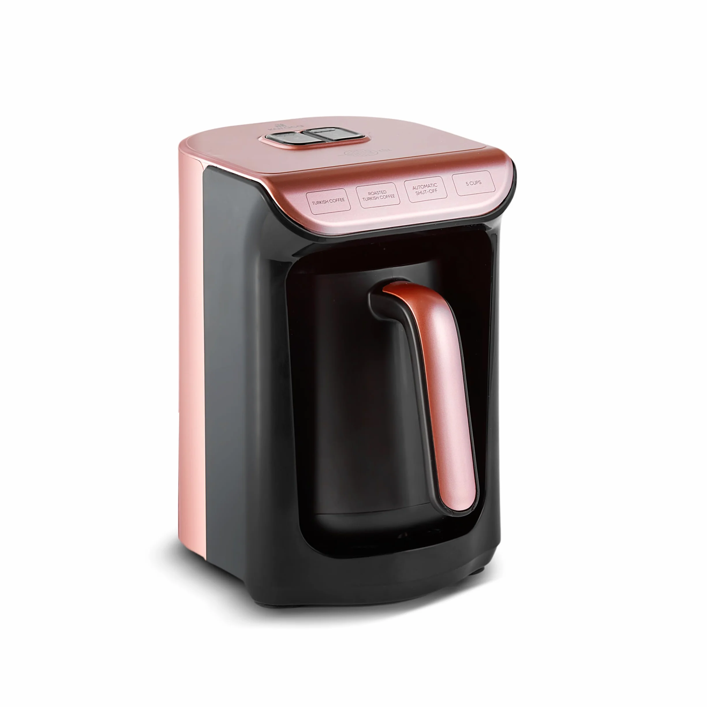 KARACA Hatır Roast - Caffettiera turca in oro rosa, 5 tazze, capacità 535 W, sistema di allarme vocale, sistema di allarme luminoso, misurino, facile da pulire