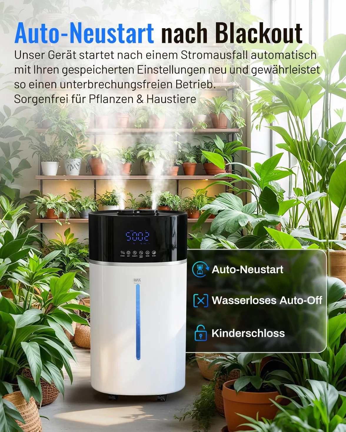 Umidificatore per stanze grandi, 18 L, tecnologia di nebbia calda e fredda, colore bianco