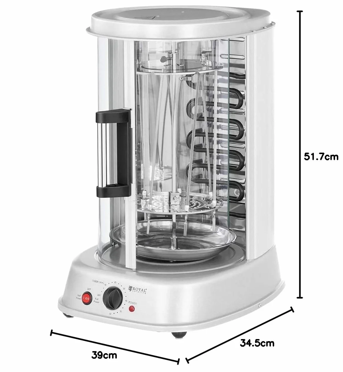 Royal Catering Grill Verticale Elettrico Grill Elettrico Verticale Professionale RCGV-1800-1 (3-in-1, Potenza: 1.800 W, Temperatura fino a 160 °C, Timer di 60 min)