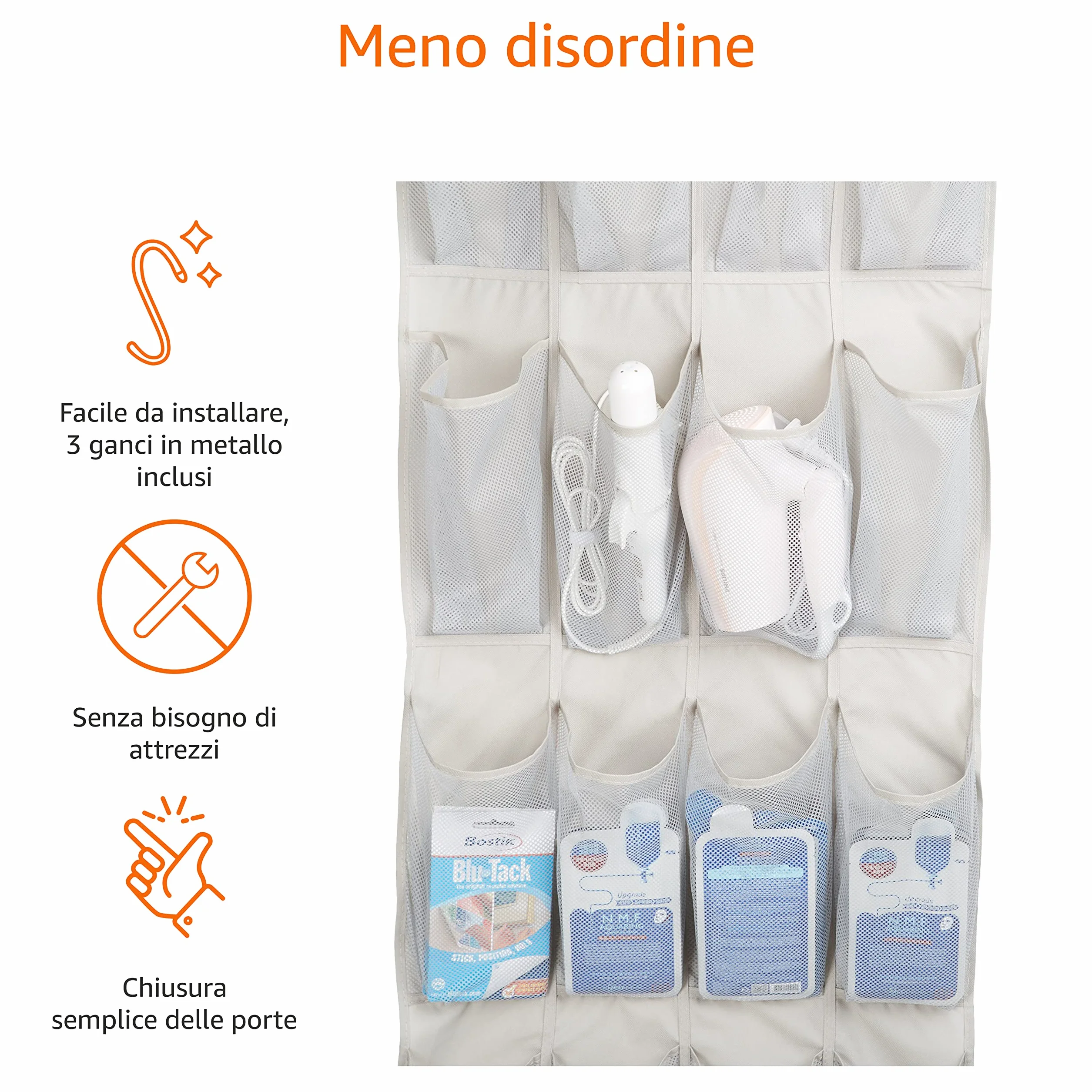 Amazon Basics Scarpiera a sospensione da porta 24 scomparti 48x170.7 cm Grigio