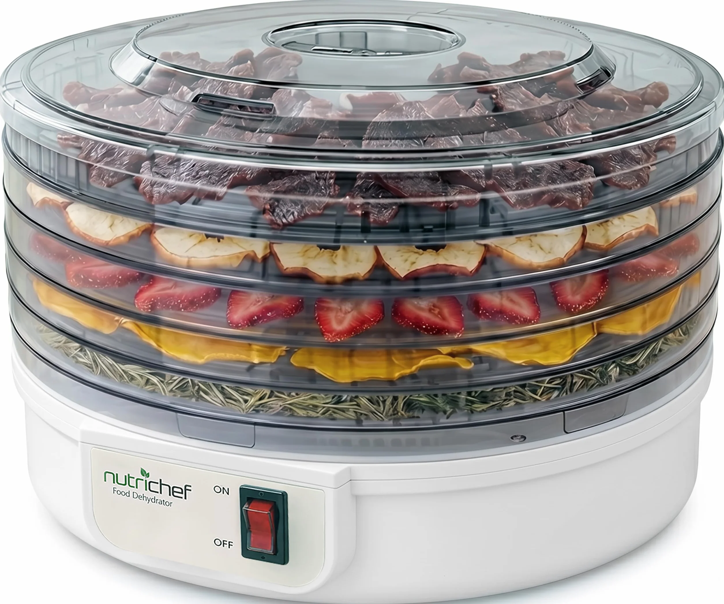 NutriChef Essiccatore Alimentare 5 Ripiani per Carne, Funghi, Frutta e Verdura con Circolazione Aria Calda, Facile da Pulire, Essiccatore Domestico Compatto