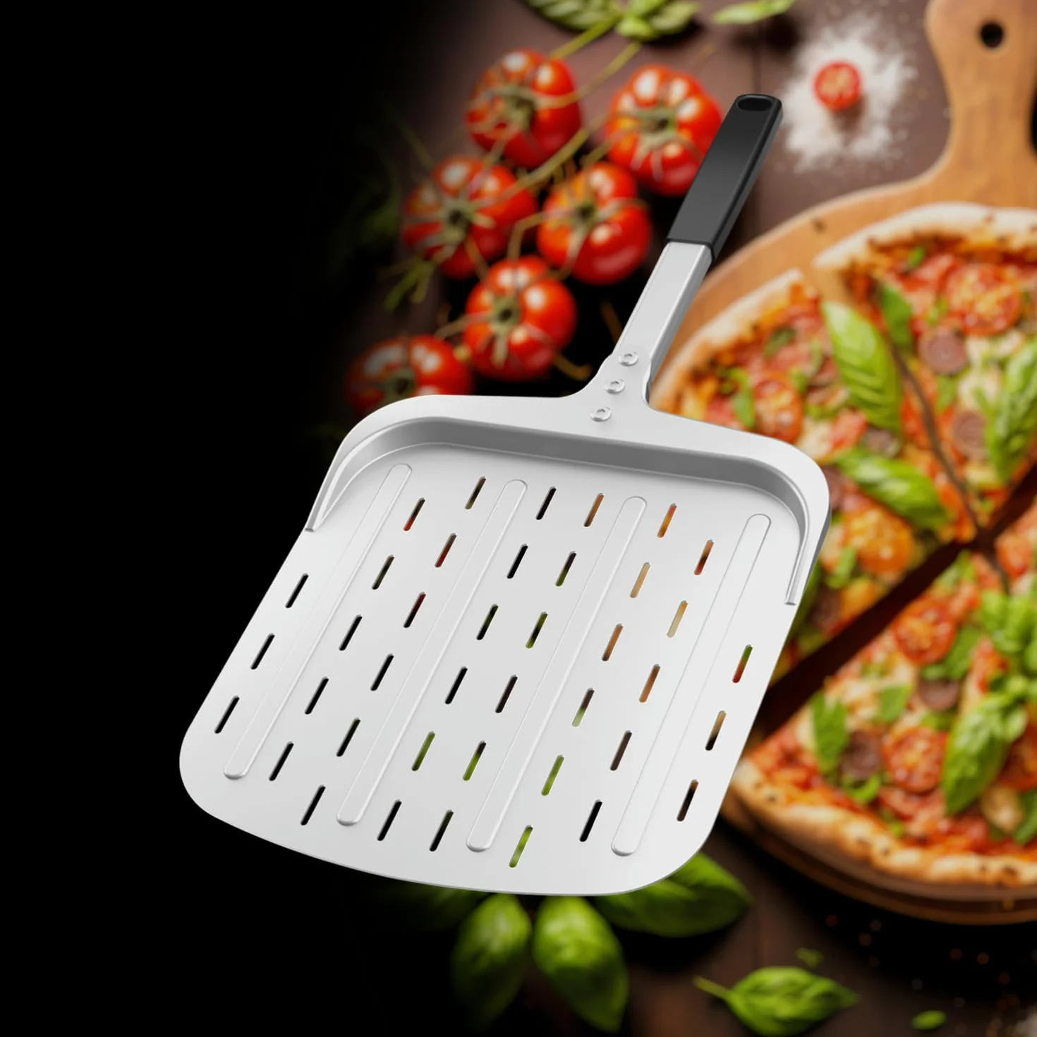 Honsdom Pala per Pizza 30cm, Pala Pizza Corta Forata in Alluminio Anodizzato Duro, Pala per Forno in Casa