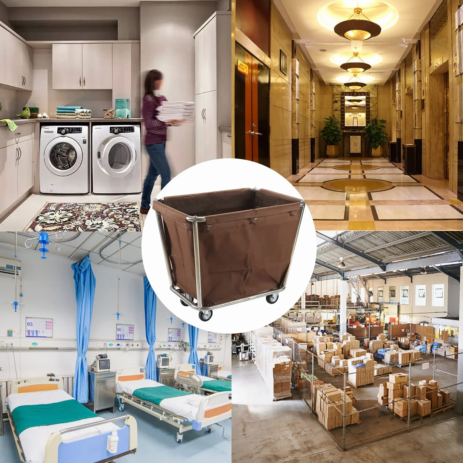 Carrello Pulizie Hotel Carrello per Bucato, Cesto Biancheria Sporca, Borsa in Tessuto Rimovibile, Portante80kg con 4 Ruote Silenziose Adatto per Hotel, Lavanderia, Ospedale, Casa, Industria, ECC