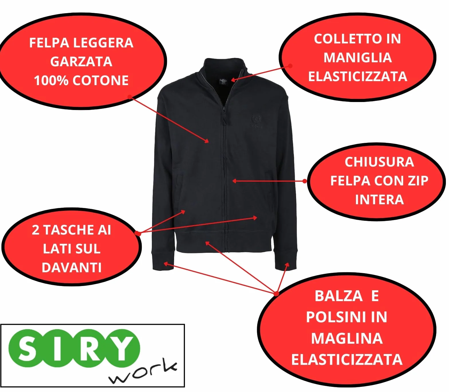 Felpa Leggera Be Board 100% Cotone con Tasche e Zip M-L-XL-XXL-3XL